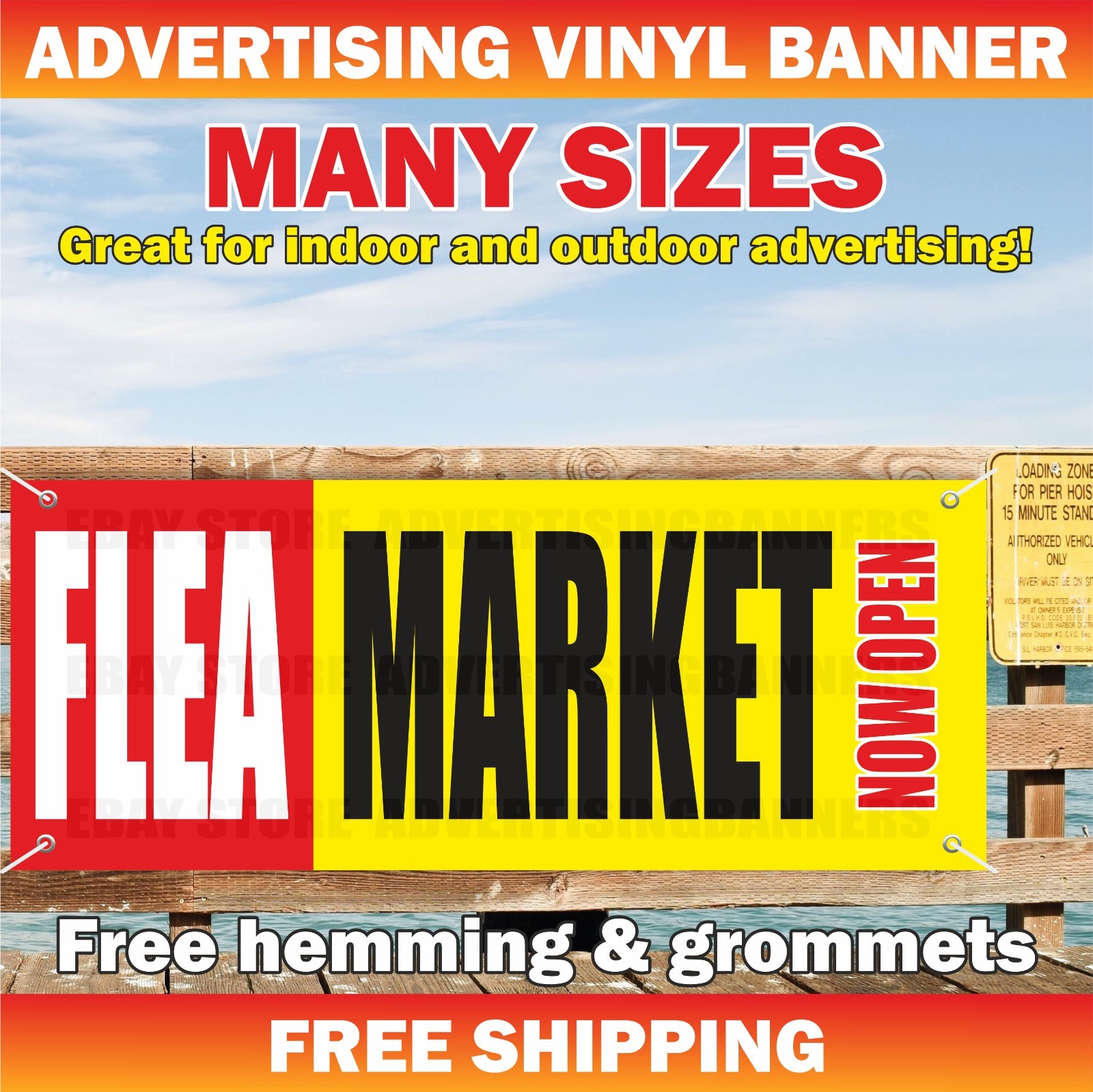 FLEA MARKET NOW OPEN Advertising Banner Vinyl Sign Antiques Collectibles