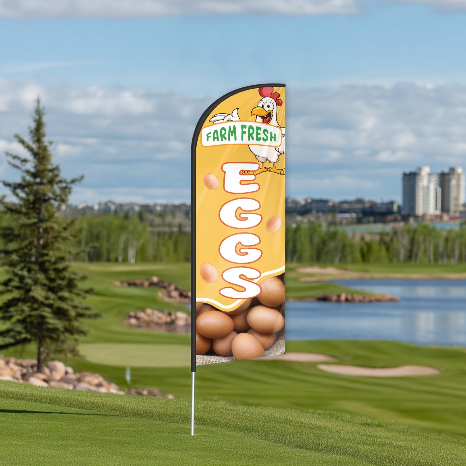 Farm Fresh Eggs Feather Flag 6 FT for Storefronts | Business Signage Advertising