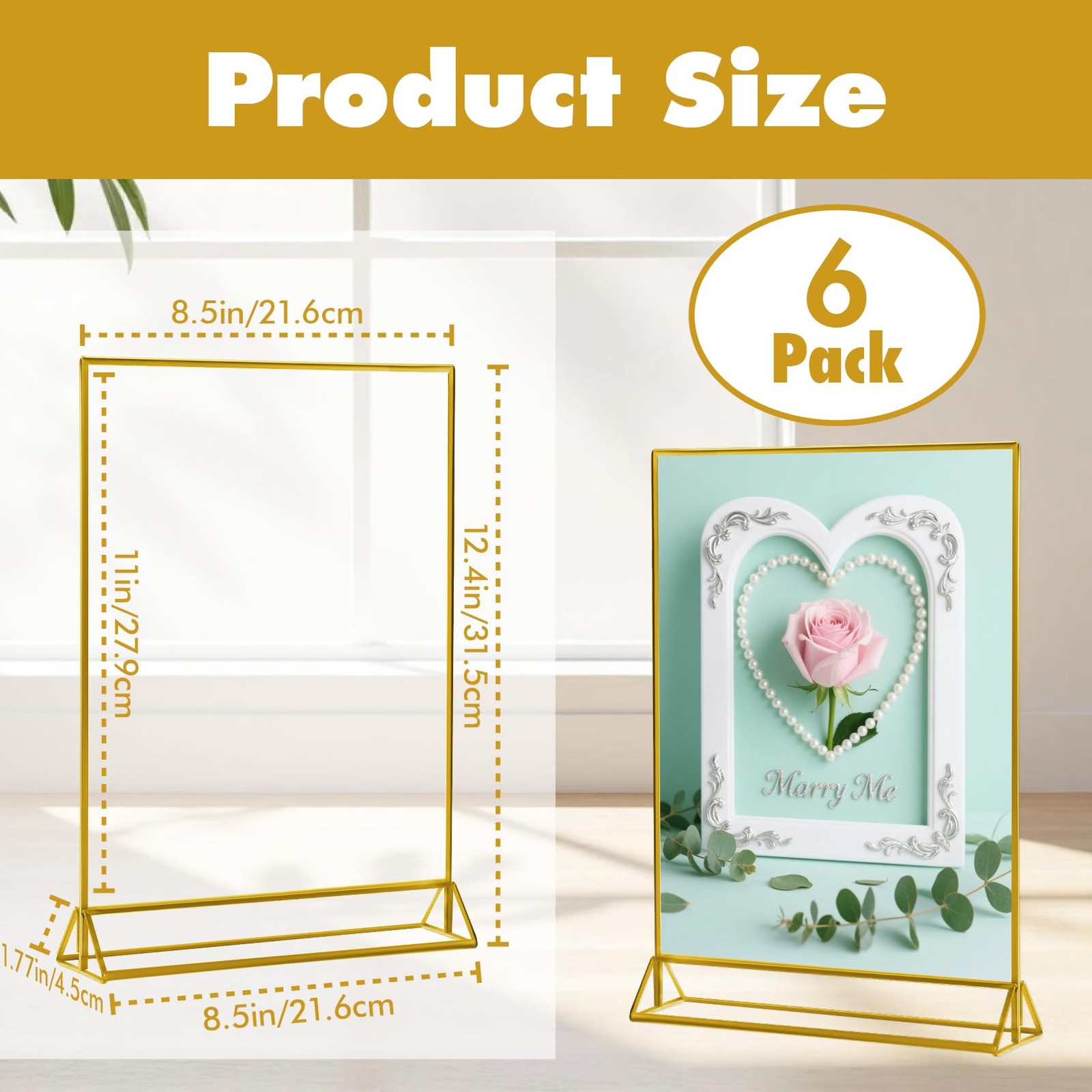 Loccmat Acrylic Sign Holder 8.5X11,Double Sided Gold 8.5×11 inches, clear