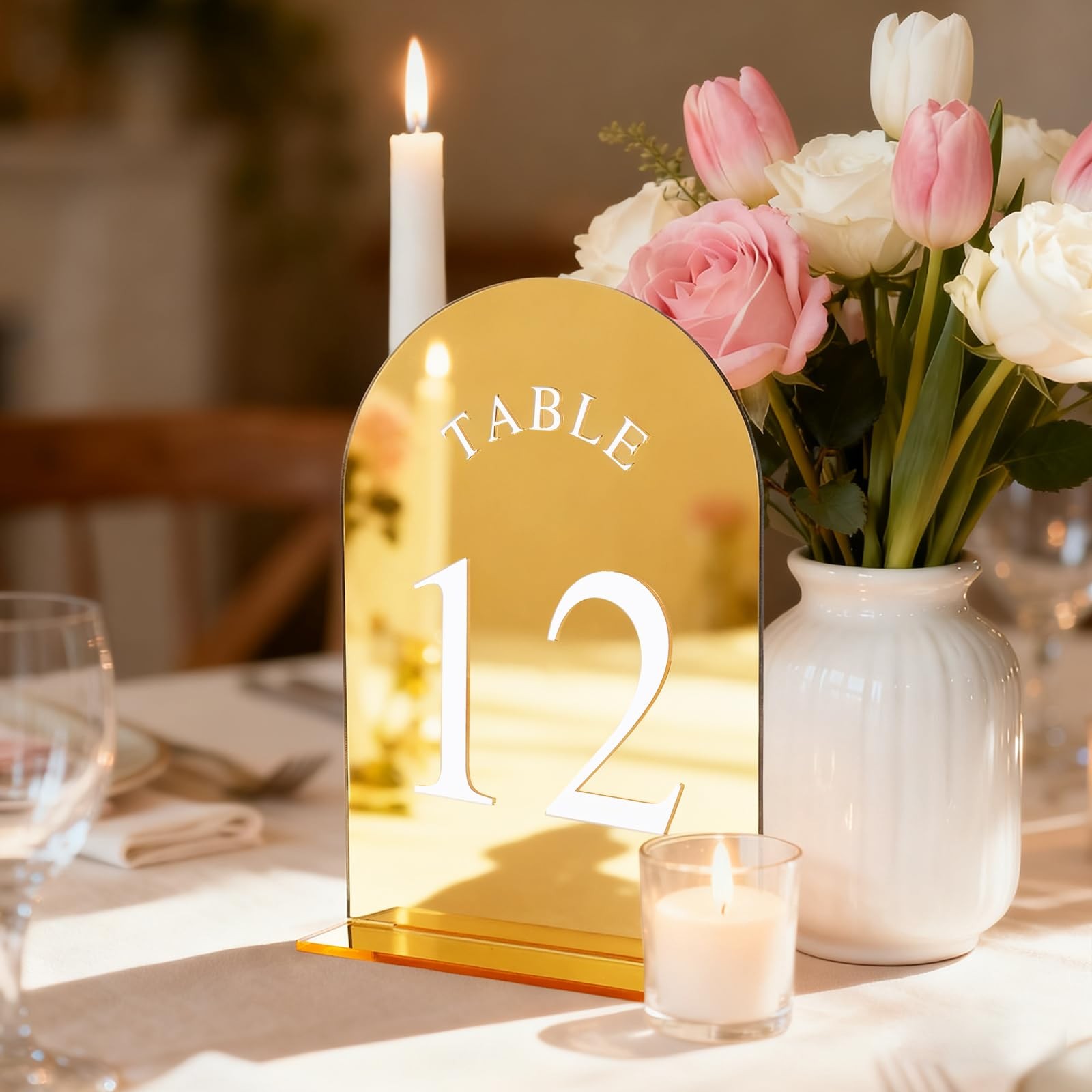 5×7 Inch Double Sided Gold Wedding Table Numbers 115 Stands Acrylic Signs