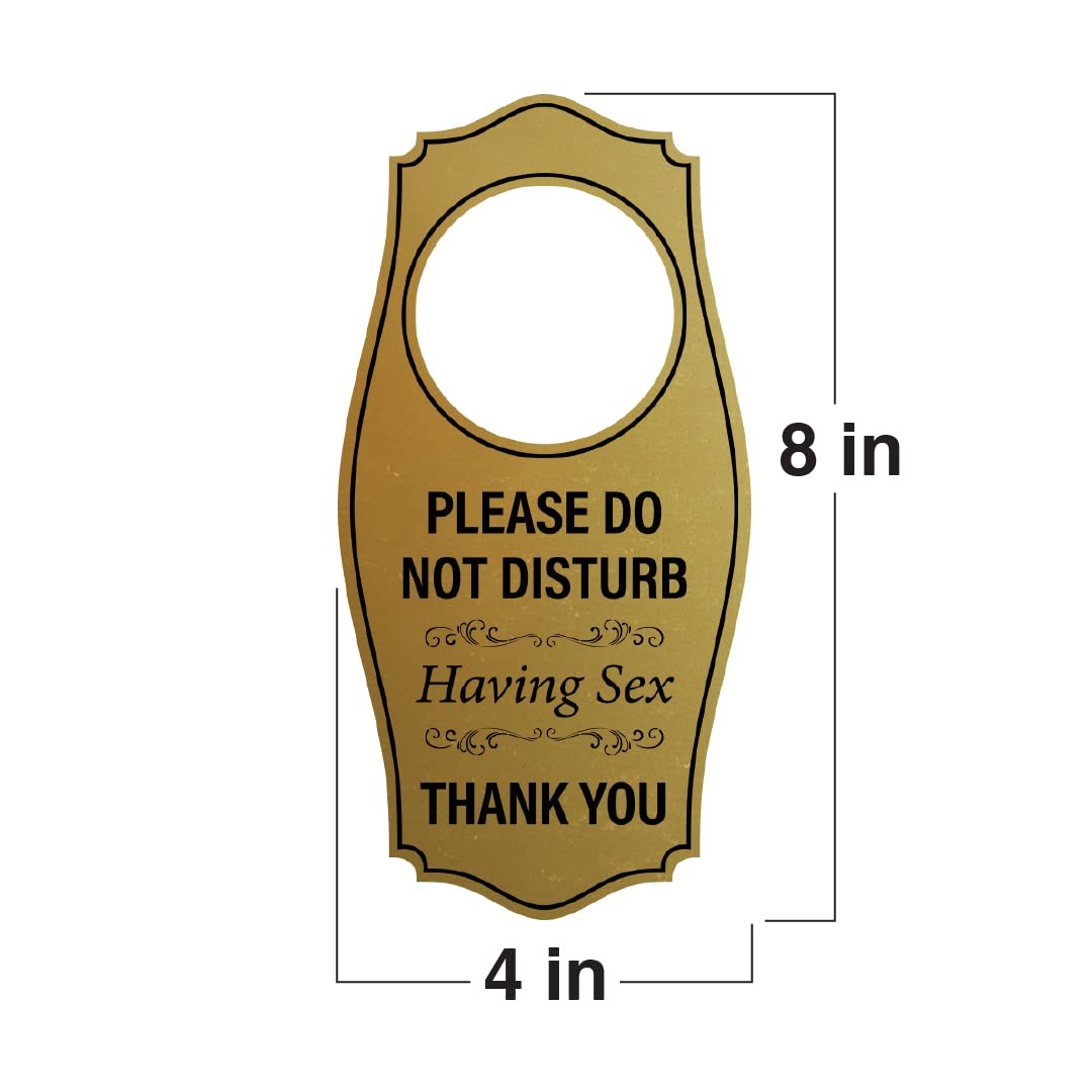 Please Do Not Disturb Having Sex Thank You Door Hanger Black Gold 4×8 Inch