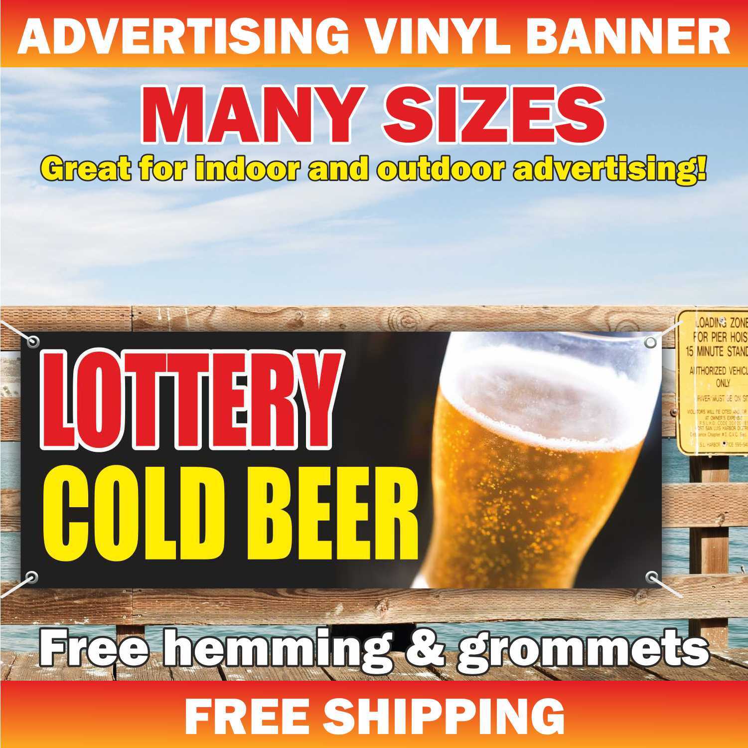 LOTTERY COLD BEER Advertising Banner Vinyl Mesh Sign bingo bar casino gambling