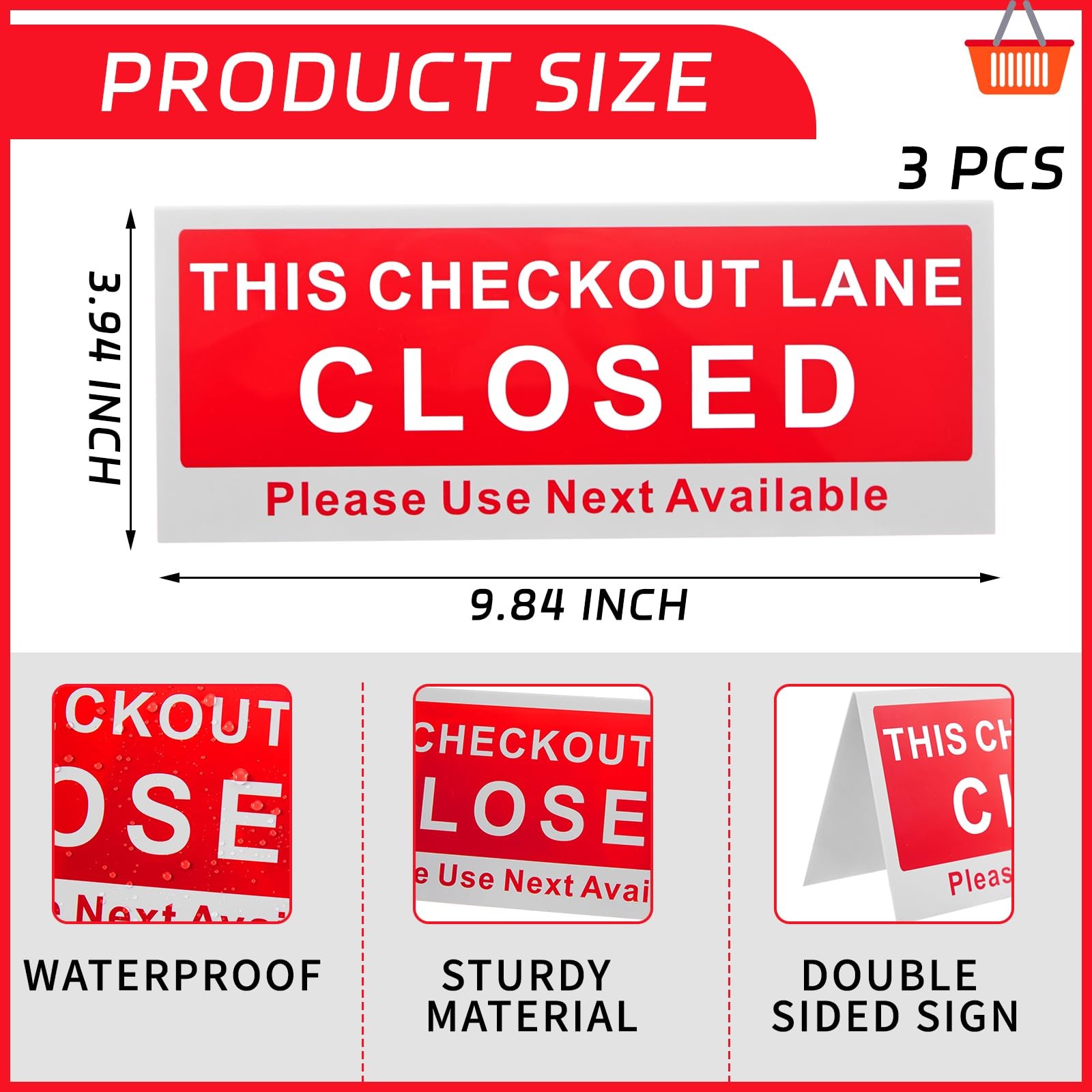 3 PCS Checkout Closed Desk Sign, 9.84 x 3.94, V Shaped, Red, White, Tabletop