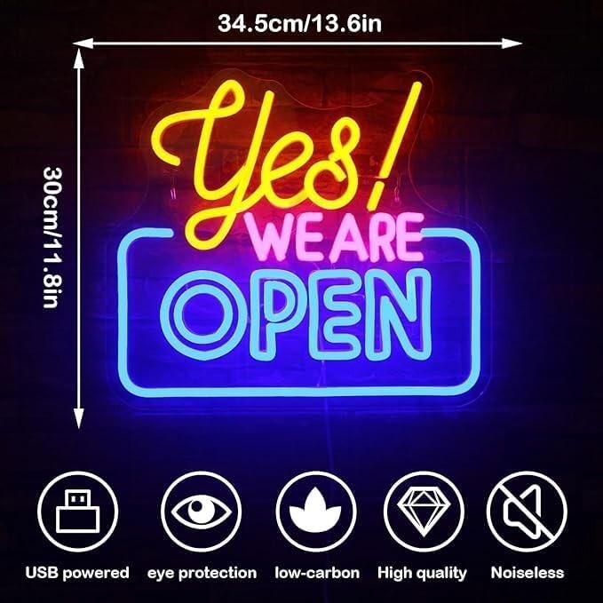 Neon Open Sign,Bright Led Light Advertisement USB Powered/13.4 * 11.8 in