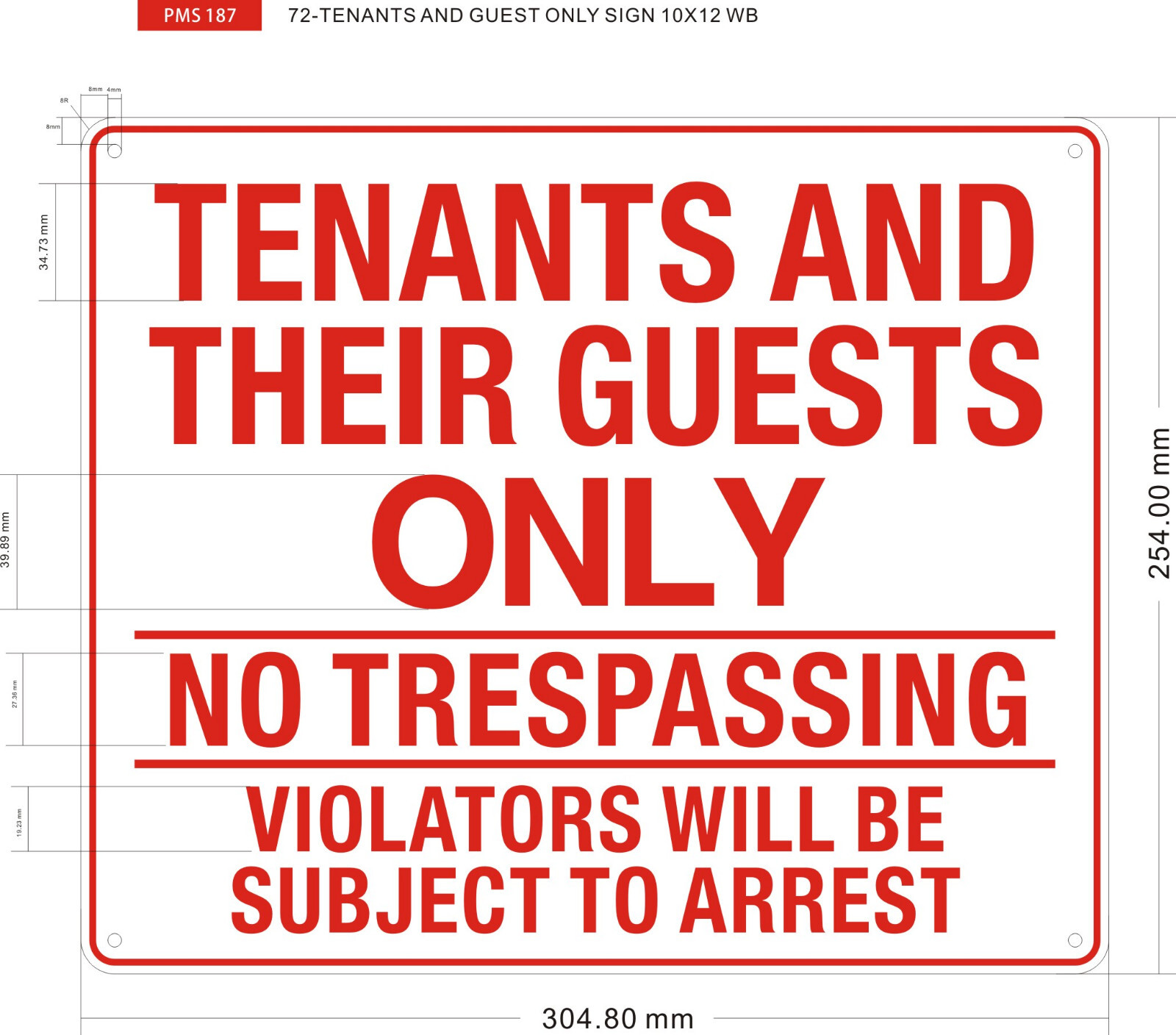 TENANTS AND GUEST ONLY SIGN (10×12, White, Aluminum) -REF24-1027