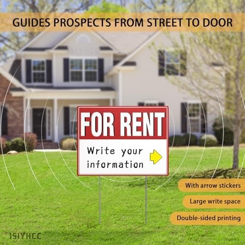 2 Pack For Rent Sign with Stakes, 17×13&Prime; Double-Sided Yard Sign – Extra Large Wr