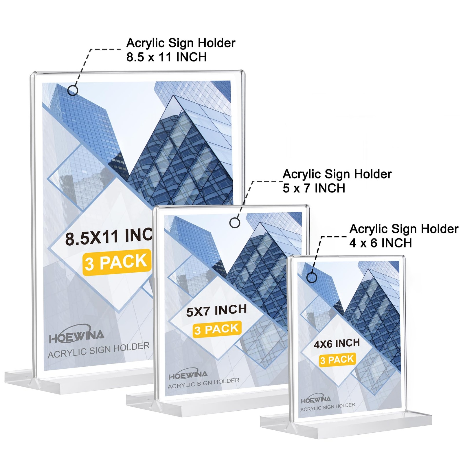 Hoewina Acrylic Sign Holder 8.5 x 11 Inch 3 Pack, Clear Display