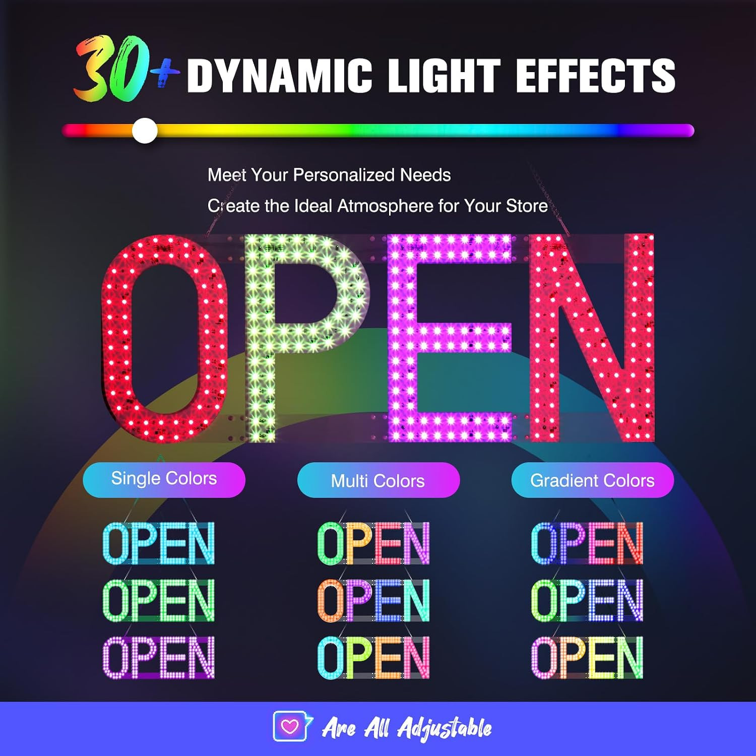 LED Open Sign for Business 40&Prime;X14&Prime; Dimmable Large Light up Sign Multi-Color