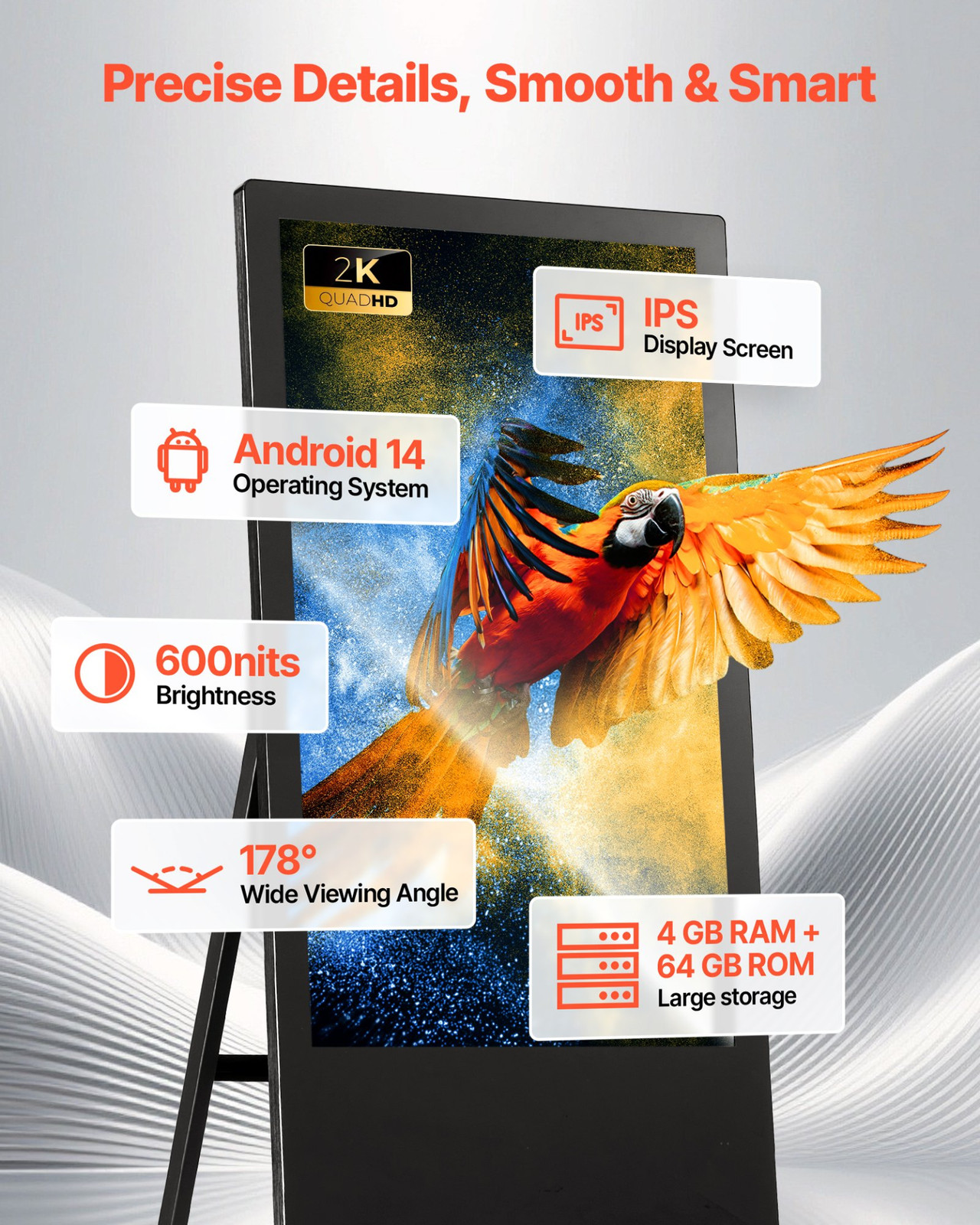 32in Digital Signage Kiosk Floor Stand LCD Display WiFi Android HDMI USB