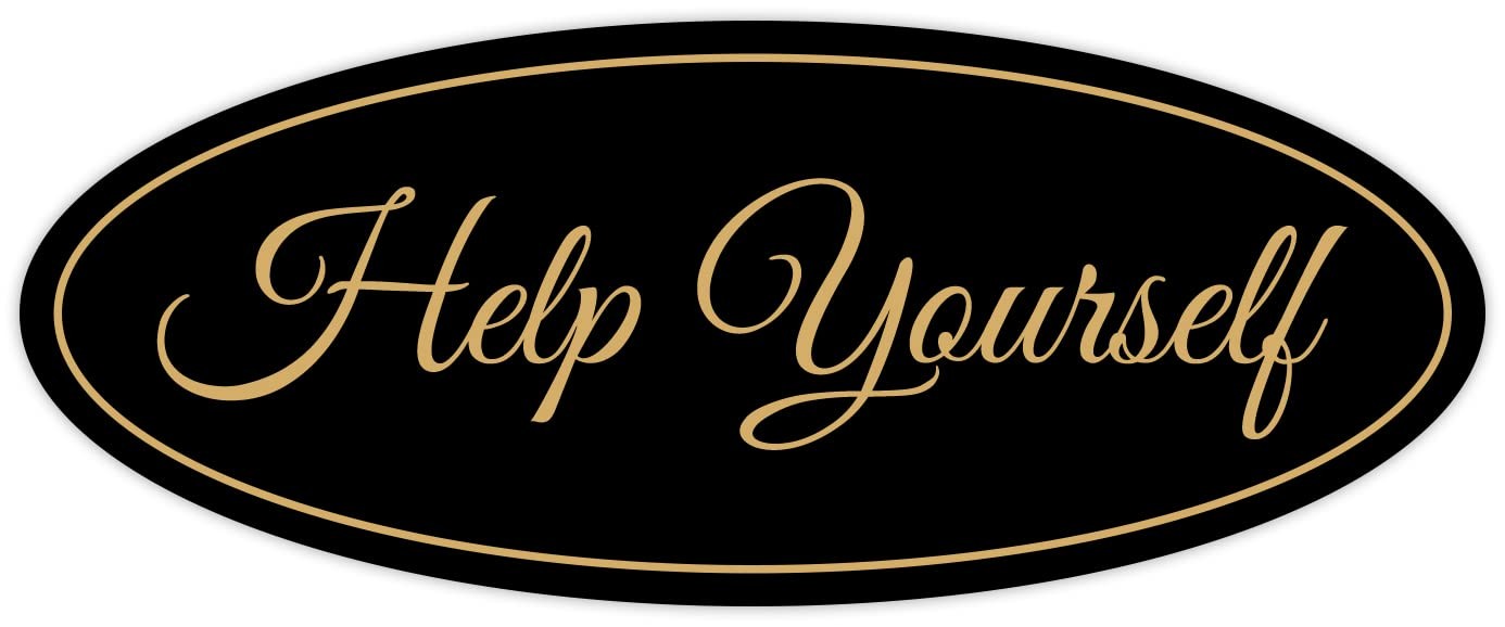 Oval Help Yourself Sign Black Gold – Large