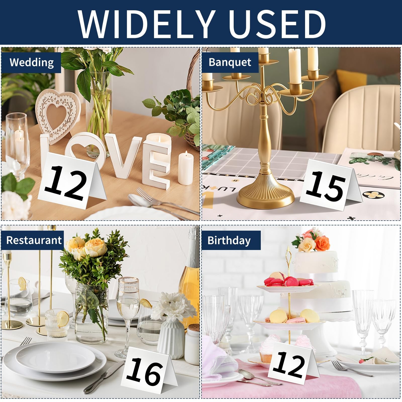 30 Pack Restaurant Table Numbers Double Side Acrylic Tent White 3.4×2.2 Inch