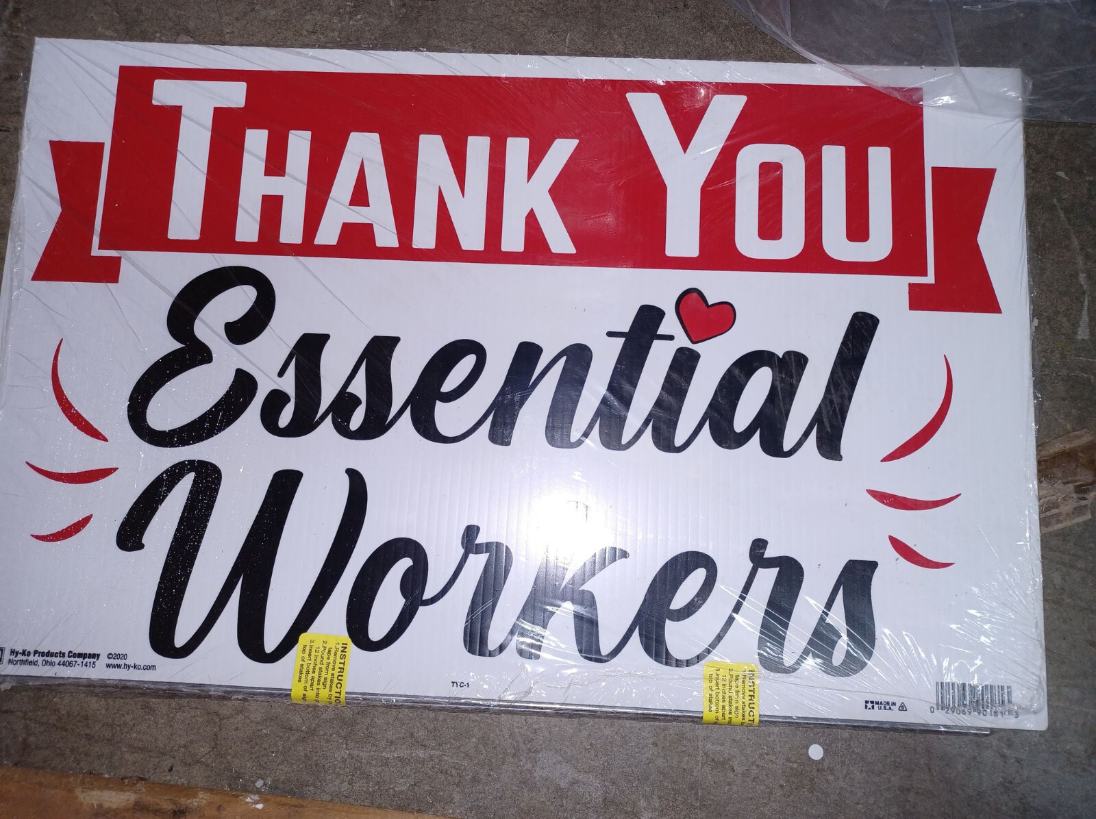 HY-KO Products TYC-1 Thank You Essential Workers, Plastic Sign, 19&Prime; x 12&Prime;
