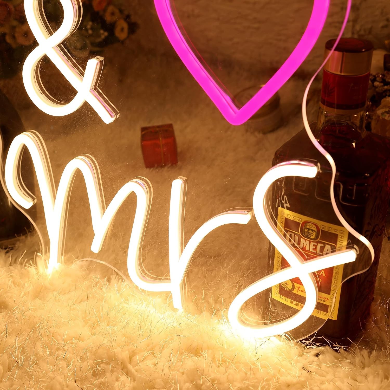 Led Neon Sign « Mr & Mrs » Heart 23&Prime; x14&Prime; Large 110V Wall Decor Wedding Party