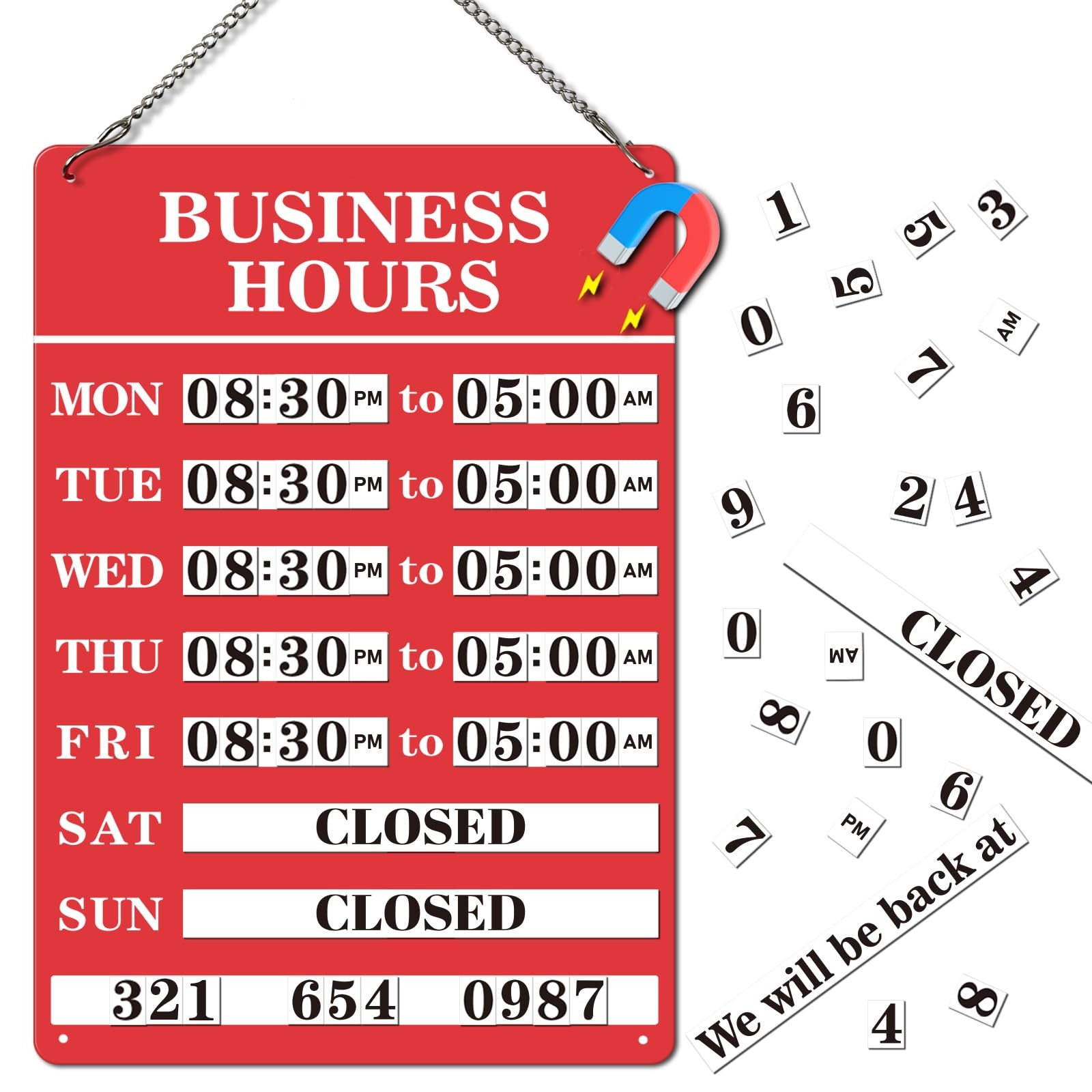 Magnetic Changeable Business Hours Sign, Metal Hours of Operation Signs for Busi