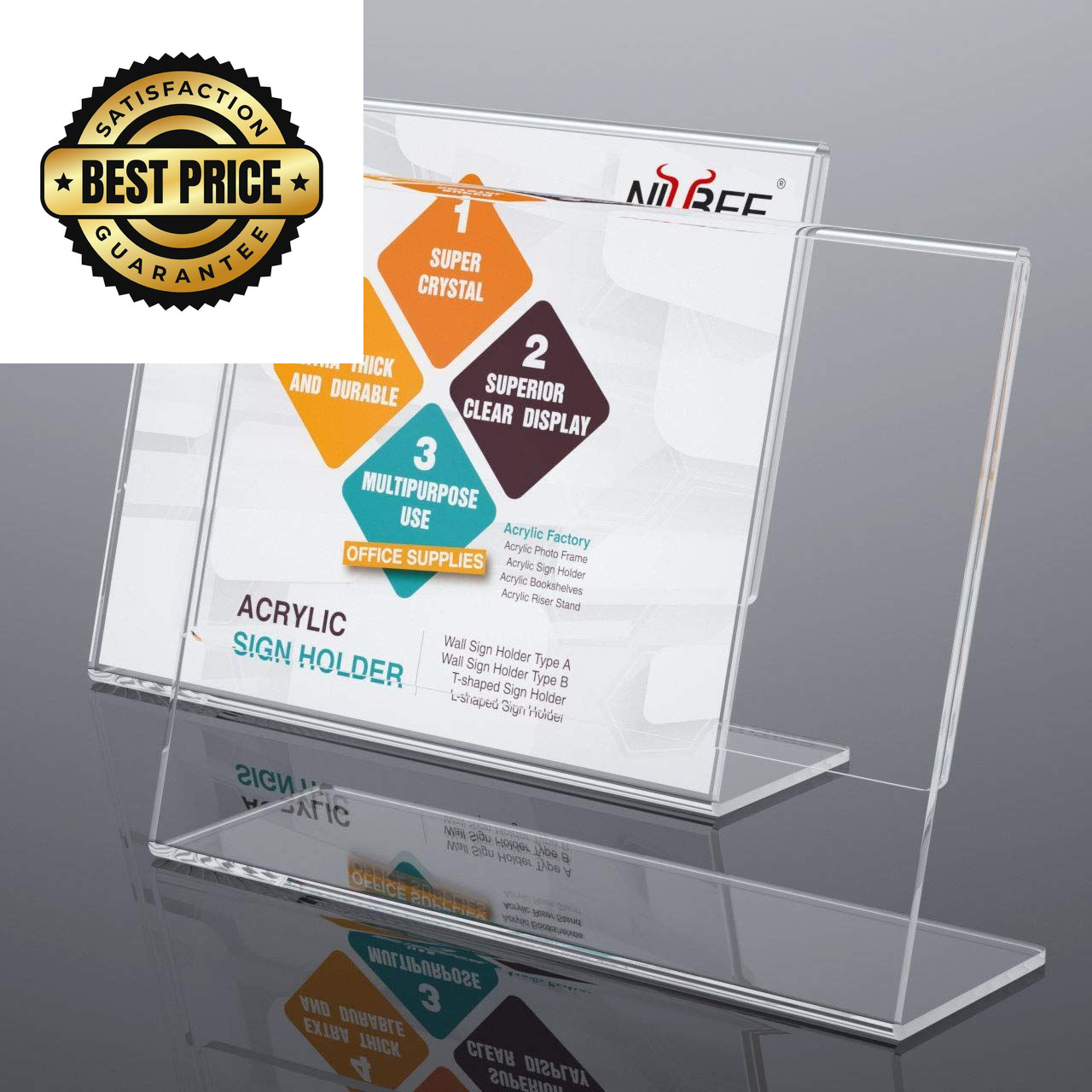 NIUBEE Acrylic Sign Holder 8.5×11 Inches 3 Pack Landscape, 8.5×11&Prime;, Clear
