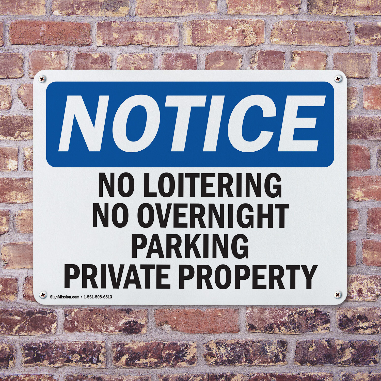 (2 Pack) No Loitering No Overnight Parking Private Property OSHA Notice Sign