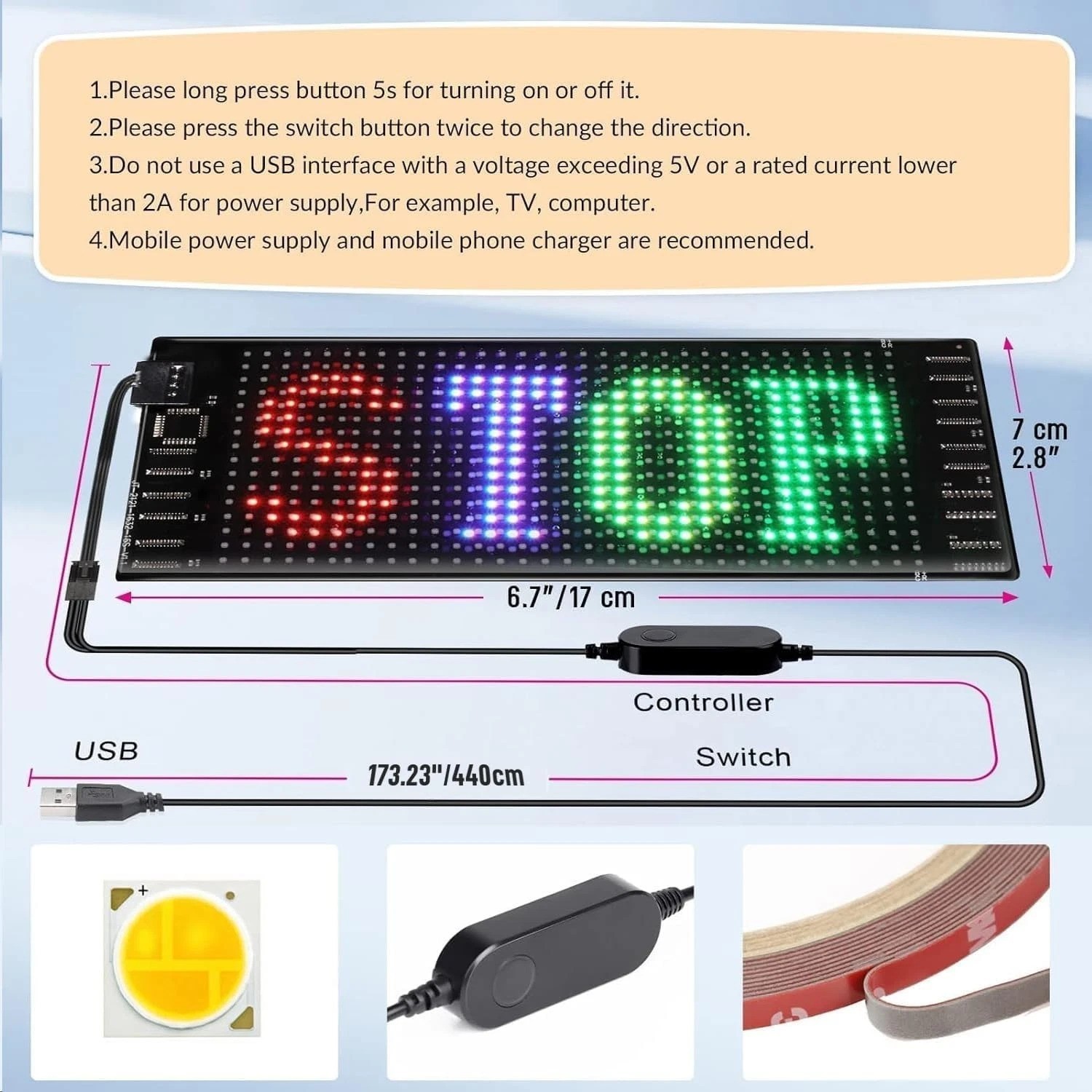 LED Sign for Car, 7 »x3 »Flexible LED Matrix Panel USB 5V Bluetooth Applicati…