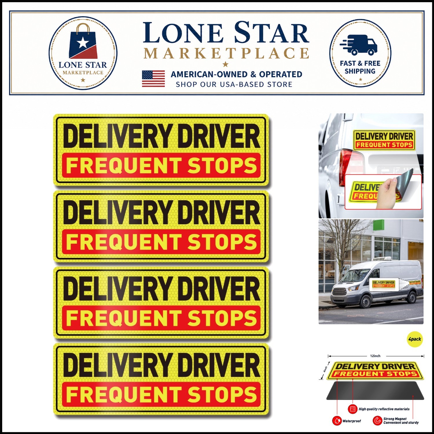4-Pack Reflective Magnetic Delivery Warning Signs 12×4 Inches for Vehicle Safety
