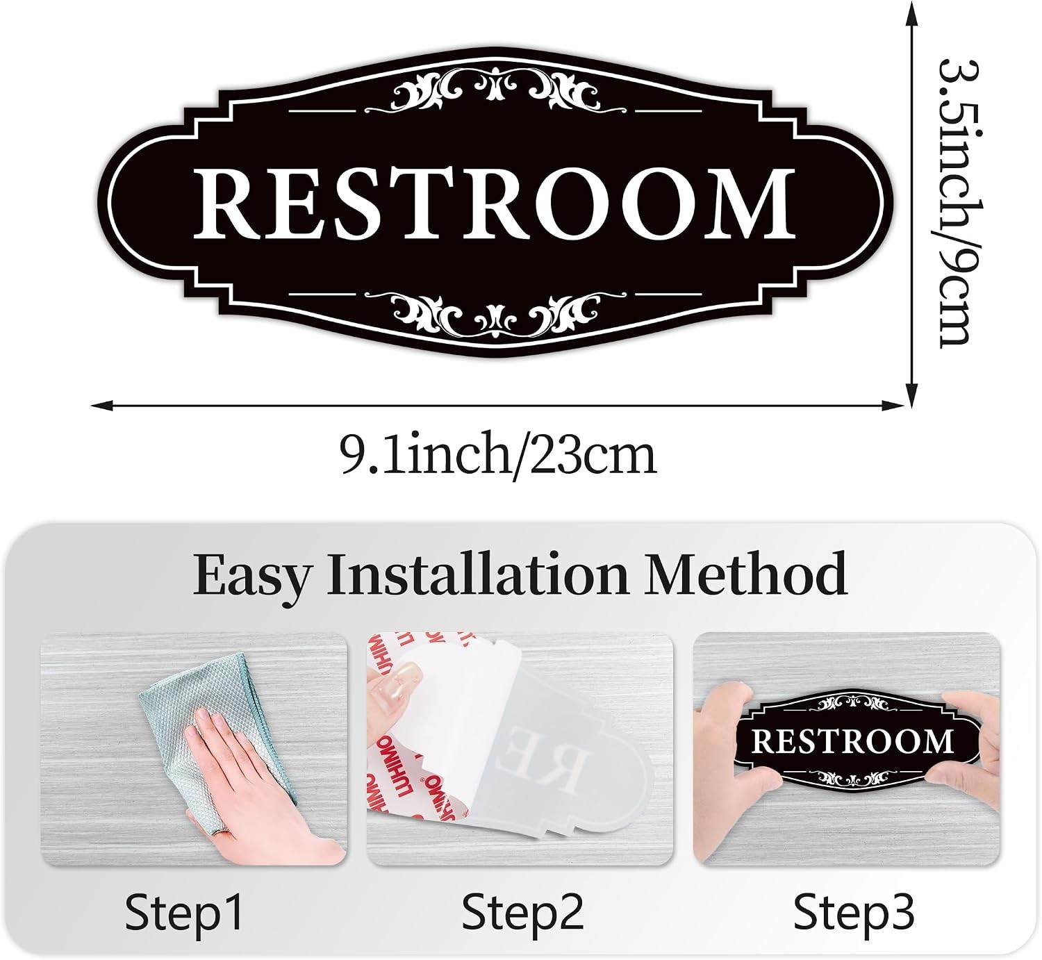 Waterproof Vinyl Unisex Bathroom Sign Sticker for Office & Home – 9&Prime; Long