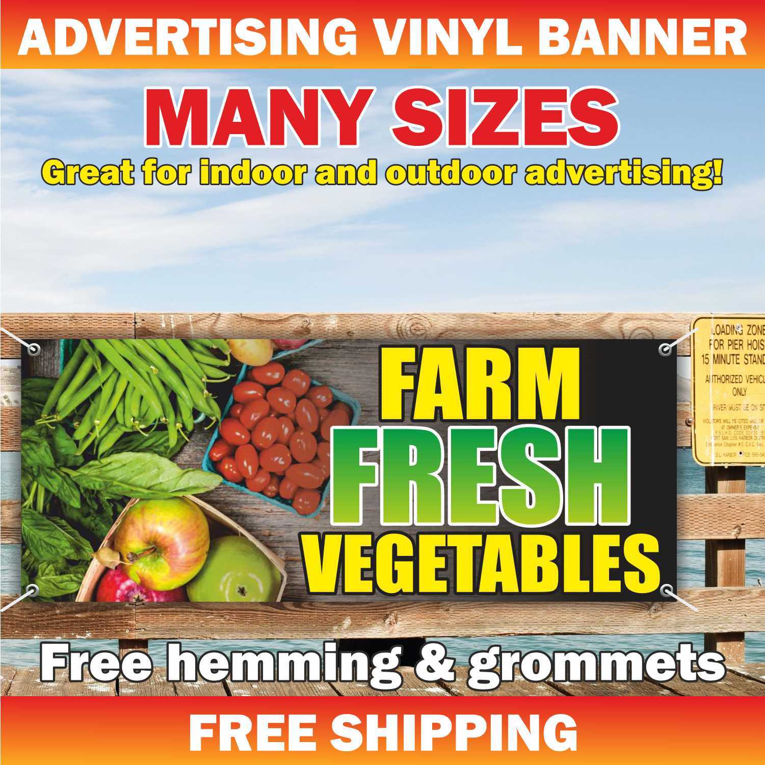 FARM FRESH VEGETABLES Advertising Banner Vinyl Mesh Sign fruit shop sale organic