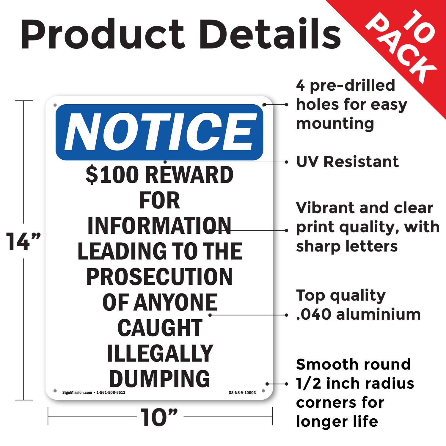 $100 Reward For Information Leading OSHA Notice Sign Or Decal – 5 or 10 Pack
