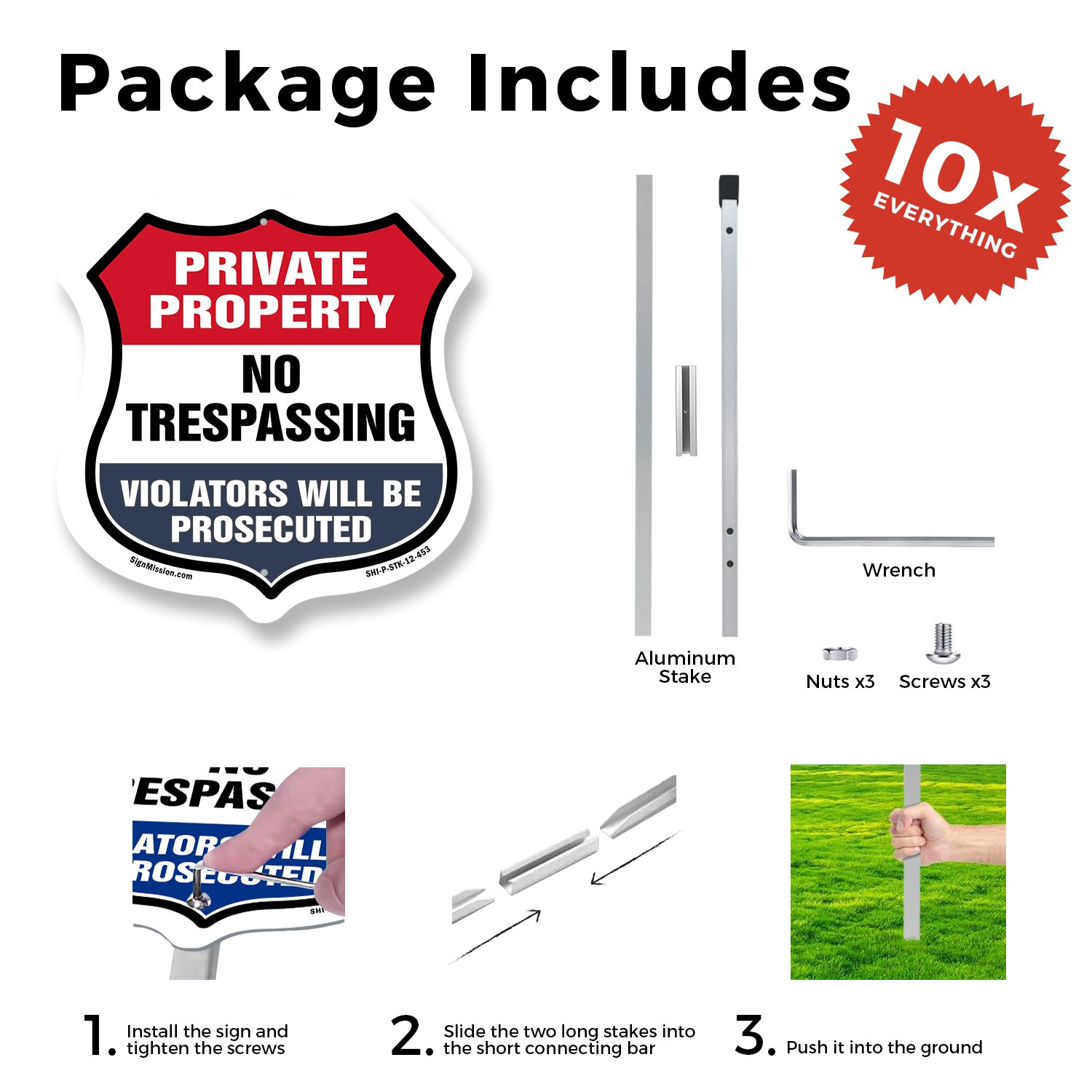 Private Property Shield Sign No Trespassing Violators Wi Shield Sign With Stake