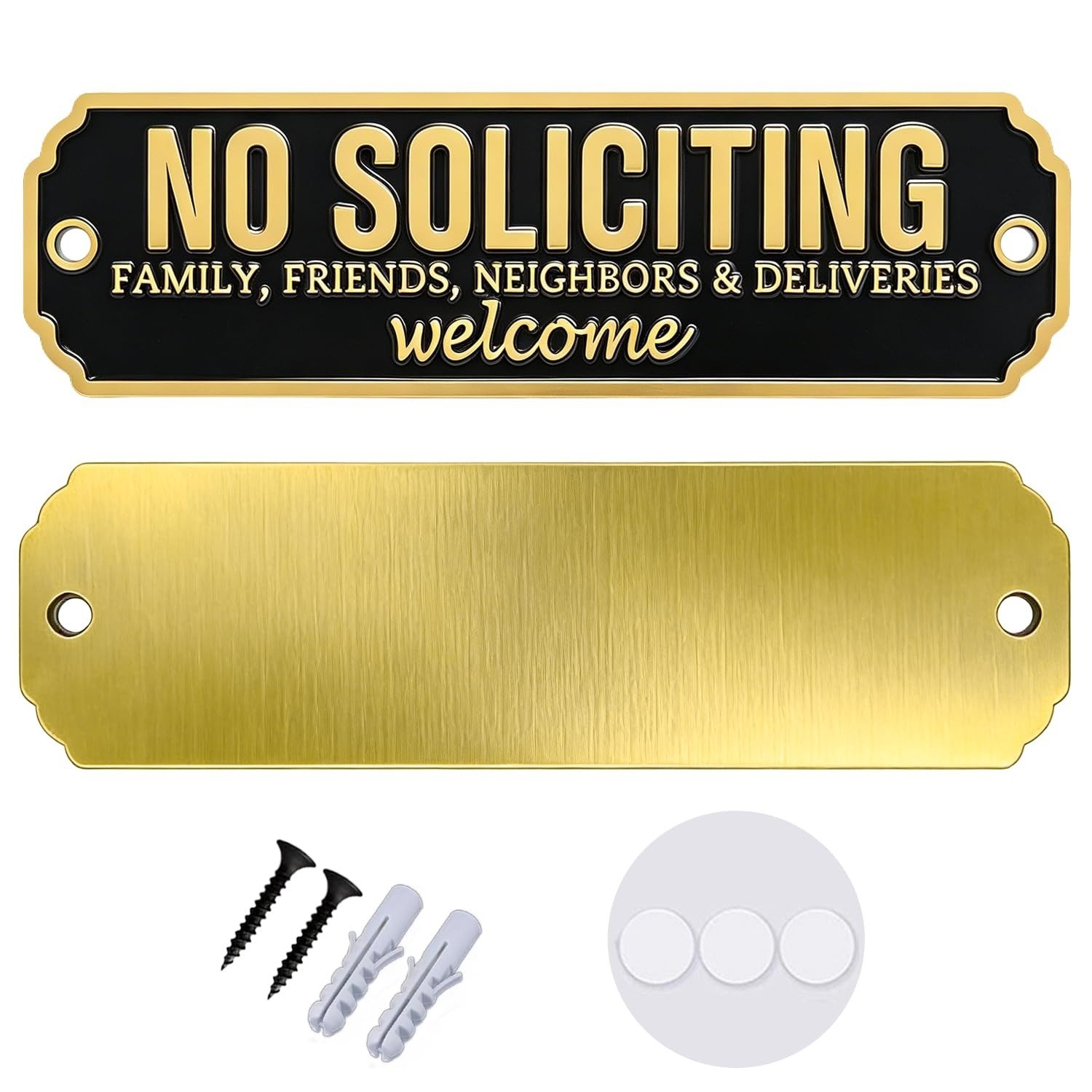 Brass No Soliciting Sign – Elegant Welcome Door Sign for Home & Office