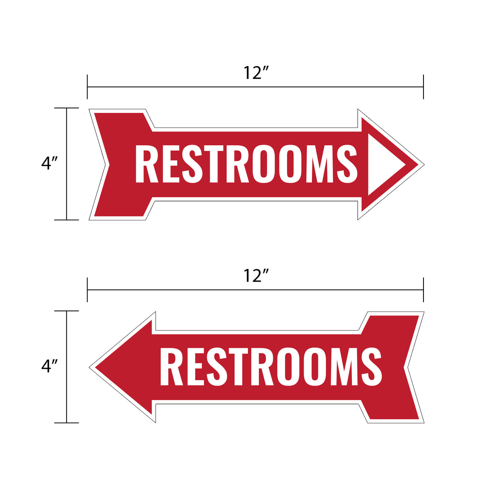 Arrow Shape Restrooms 12×4&Prime; Wall or Door Sign | Bathroom Signage