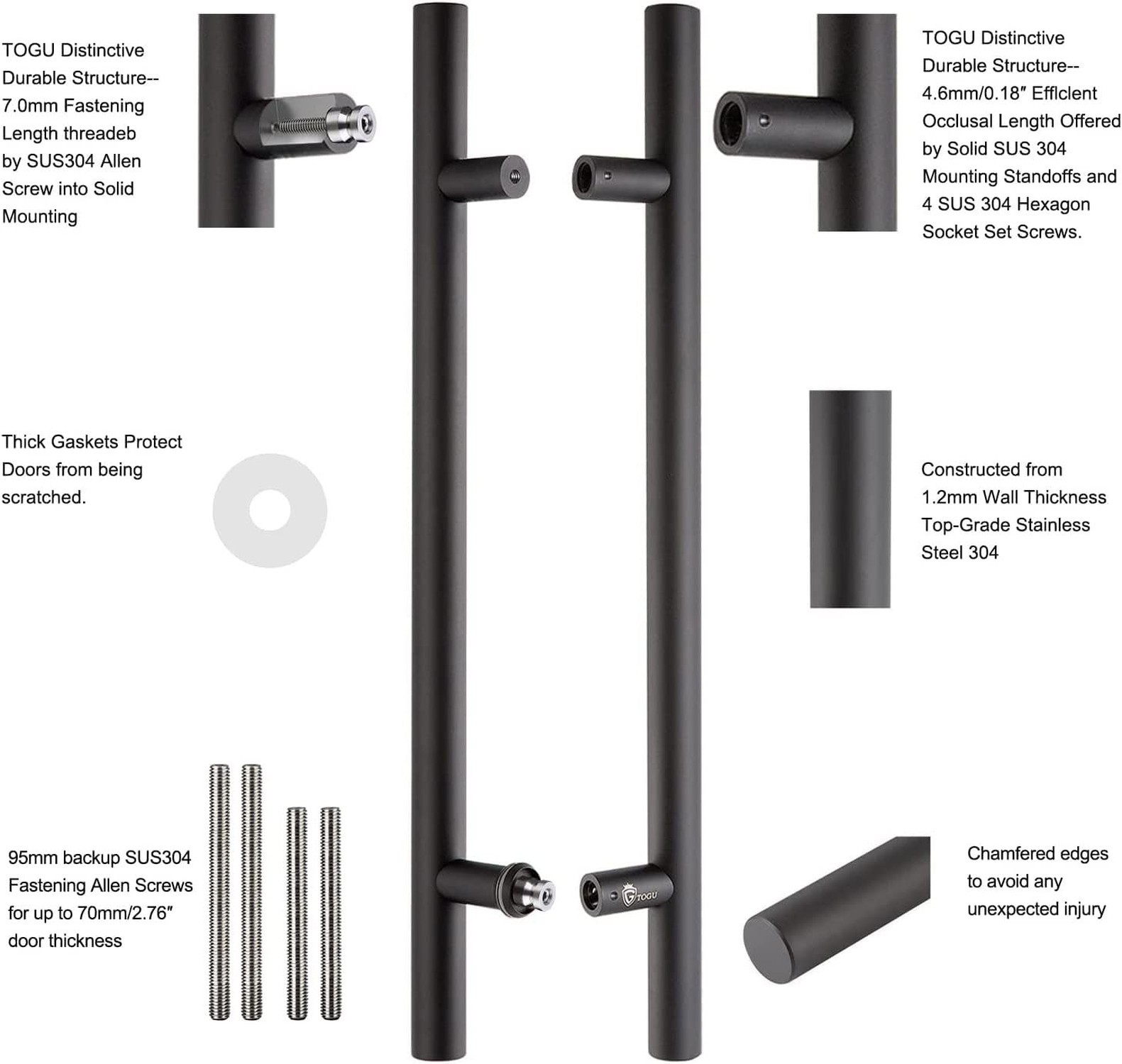 TOGU TG-6012 60-Inch Double-Sided Push Pull Door Handle, Matte Black SUS304 S…