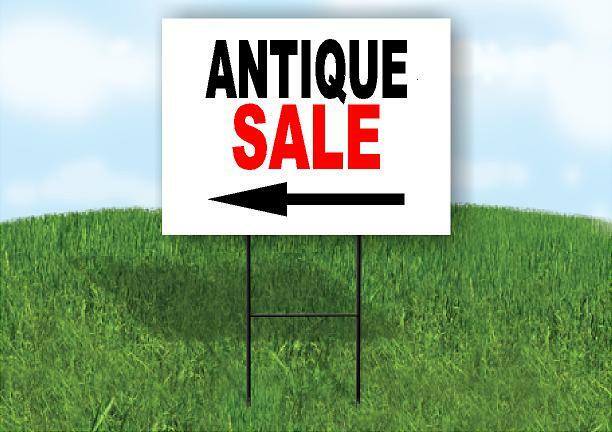 ANTIQUE SALE LEFT ARROW BLACK Yard Sign Road with Stand LAWN SIGN Single sided