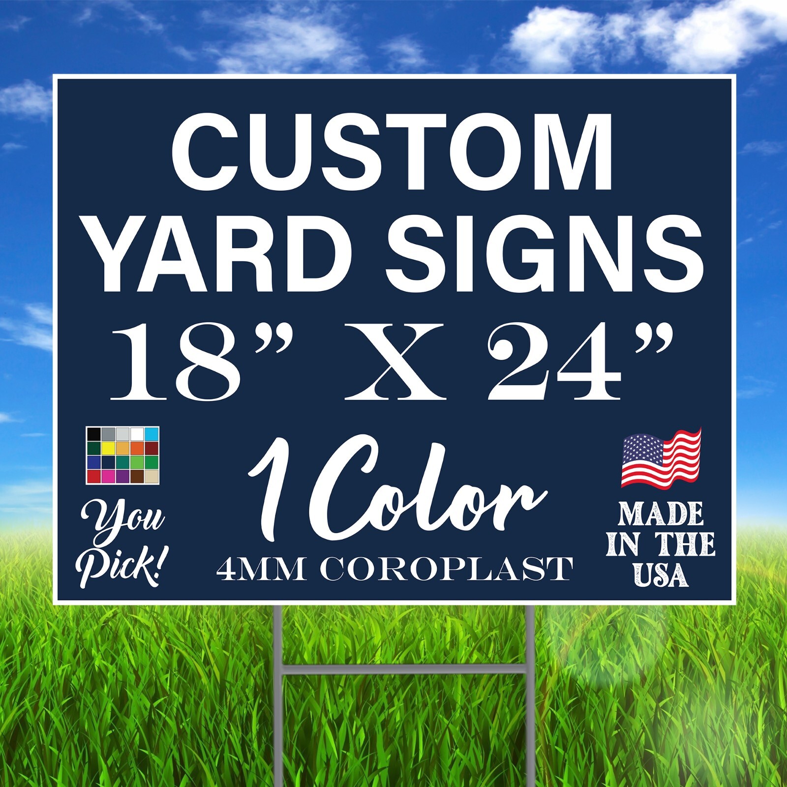 100 18×24 One Color Custom Yard Signs Corrugated Plastic Double Sided + Stakes