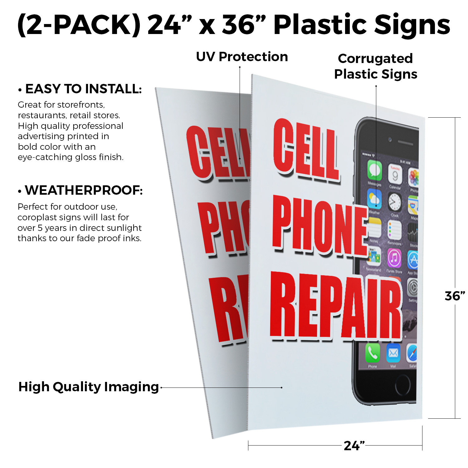 Cell Phone Repair 24&Prime; x 36&Prime; 2 Pack Of Store Sign Plastic Or Decal