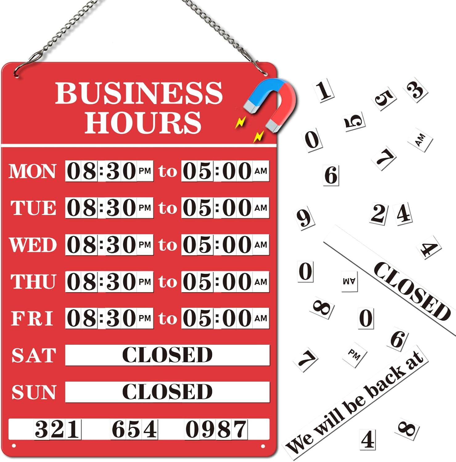 Magnetic Changeable Business Hours Sign, Metal Hours of Operation Signs for Busi