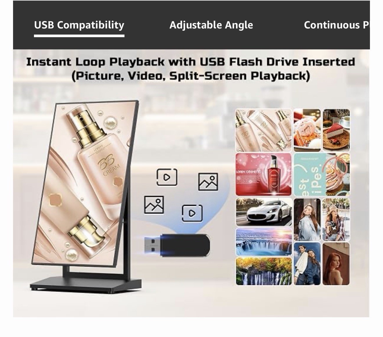 43 in LCD Digital Poster Screen Display, Floor Standing Placement Style, Black