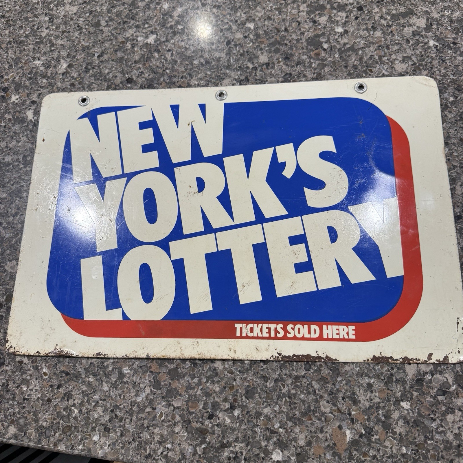Vintage Original New York State Lottery Sign Double Sided Sign 24×18. man cave