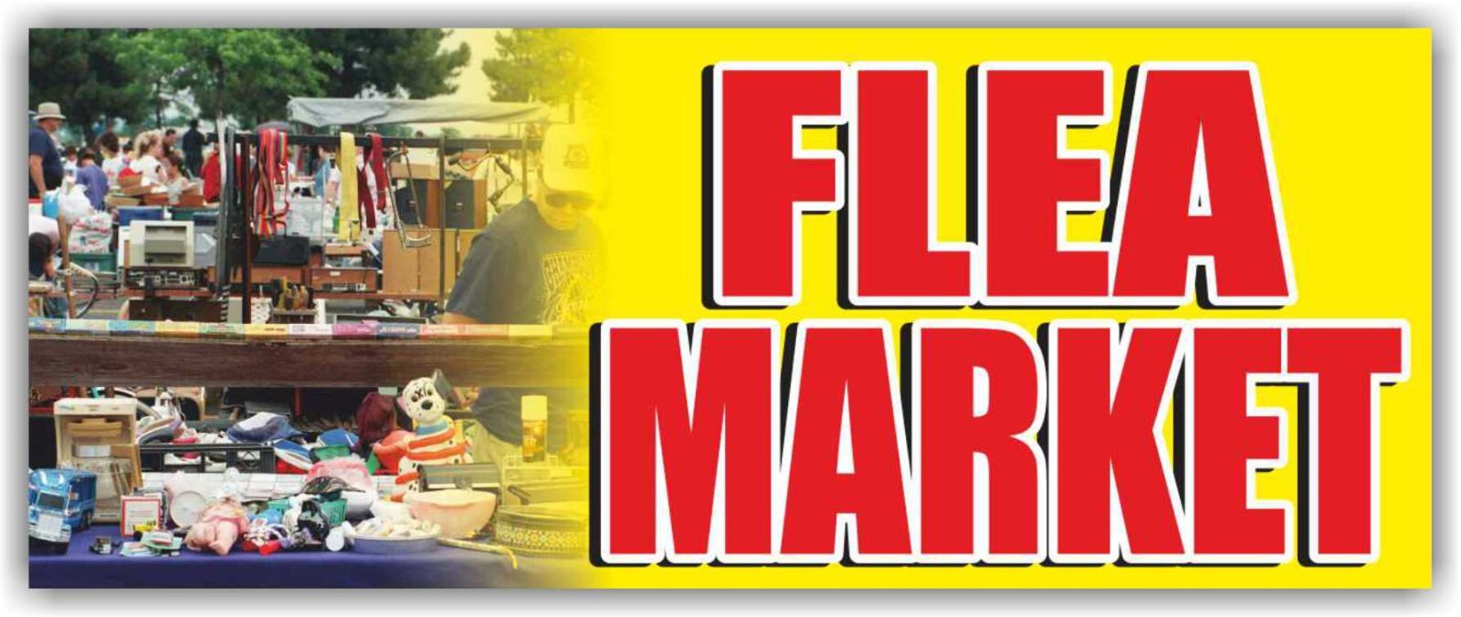 FLEA MARKET Advertising Banner Vinyl Mesh Sign Antiques Collectibles Garage Sale