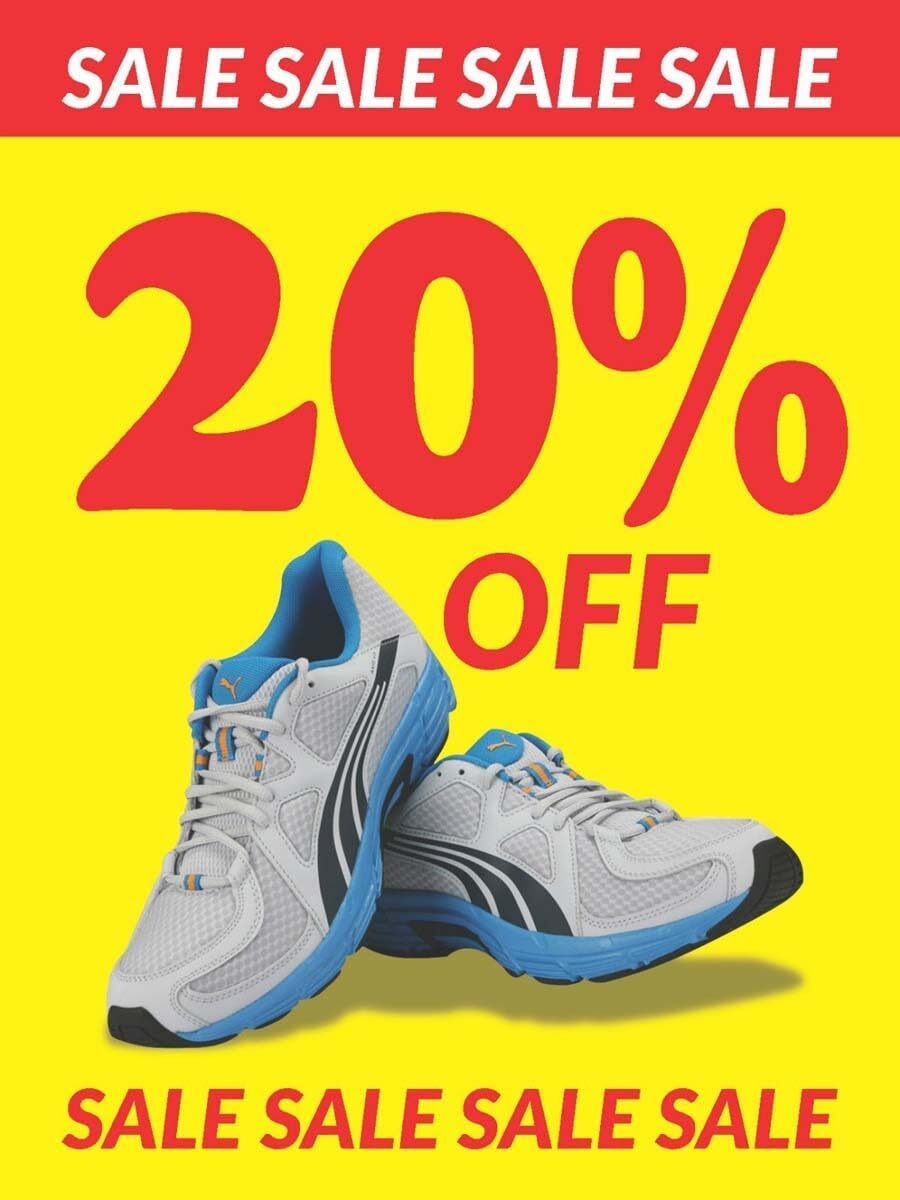 Sale 20 Off Footwear | Retail Window Display Sign | 18&Prime;W x 24&Prime;H