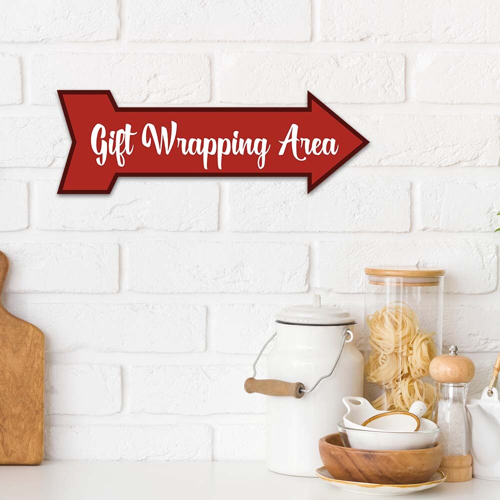 Arrow Shape Plus Gift Wrapping Area 12×4&Prime; Wall or Door Sign | Christmas