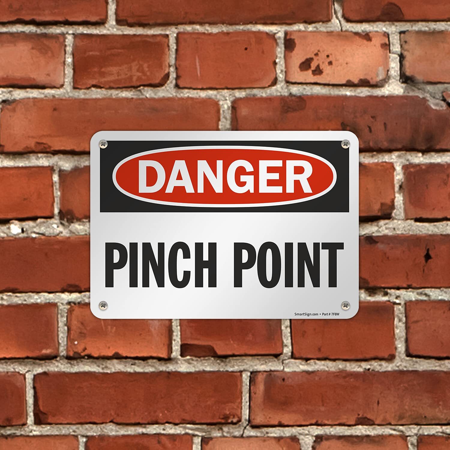 7×10 inch Danger Pinch Point OSHA Sign 55 mil HDPE Plastic Pre-Cleared Holes