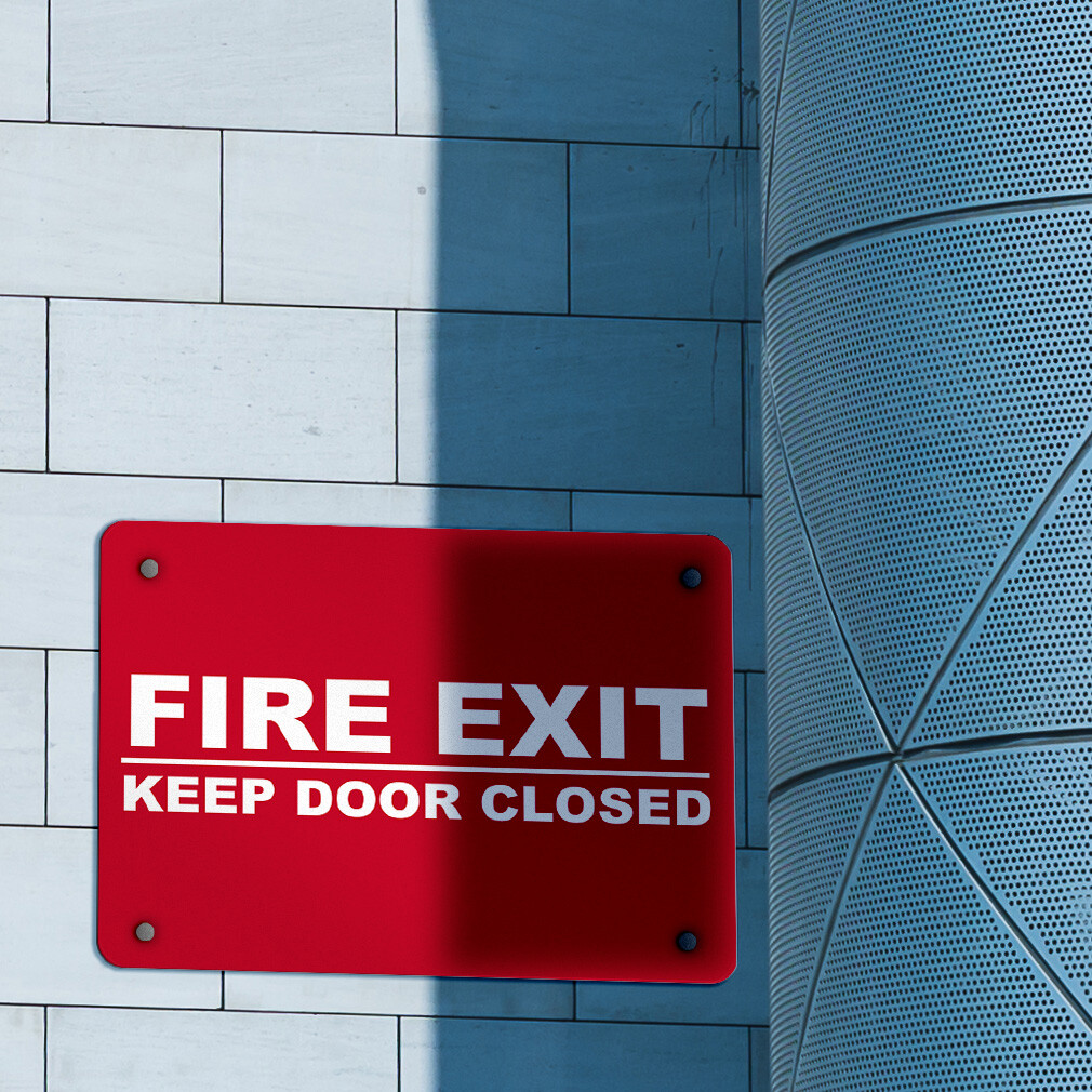 Aluminum Horizontal Metal Sign Fire Exit Keep Door Closed Security Red
