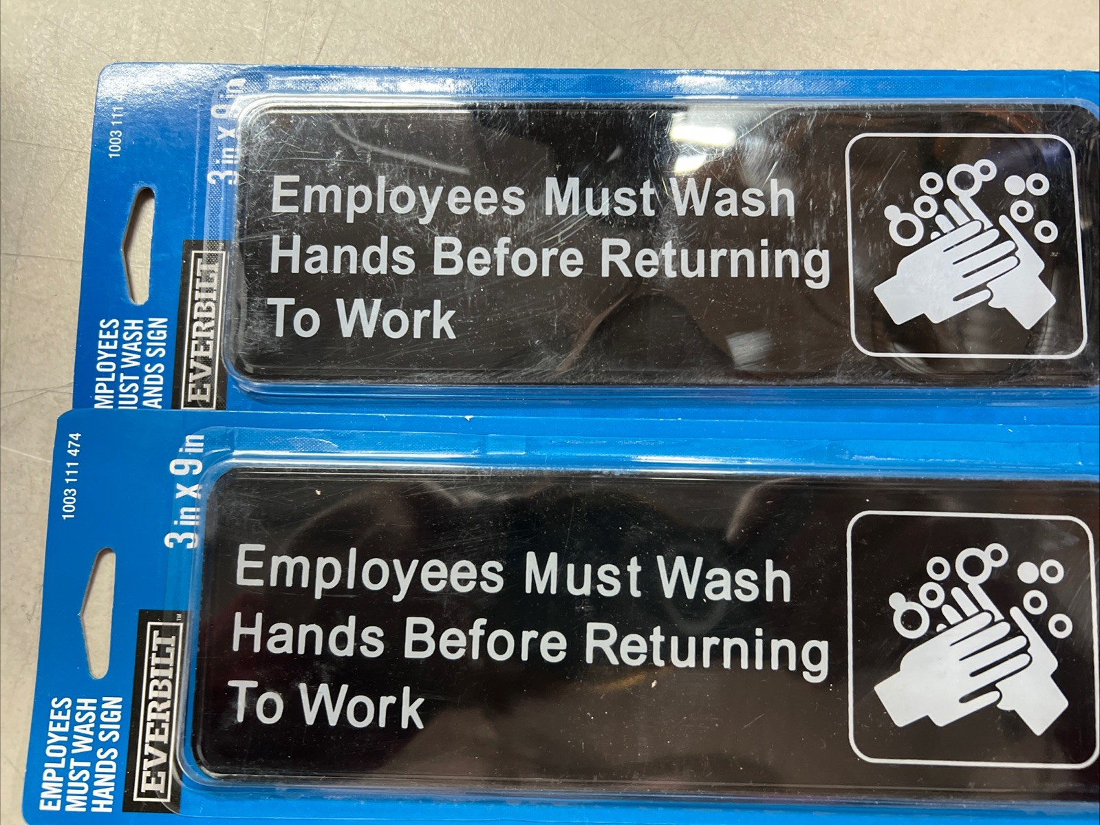 Employees Must Wash Hands Signs 3 by 9&Prime; for Business Restrooms & Kitchens 2-Pack