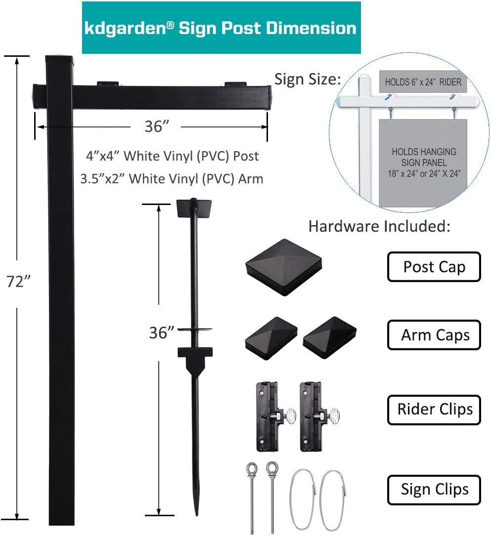 Vinyl PVC Black Real Estate Sign Post with Flat Cap 6ft. (4&Prime;x 4&Prime;x 72&Prime;) Realtor Y