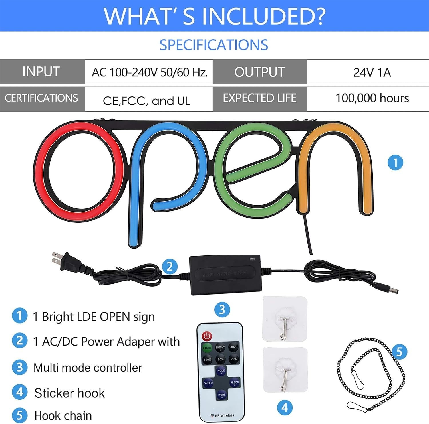 LED Open Sign,16×6 inch Open Signs for Business Window,With multiple flashing…