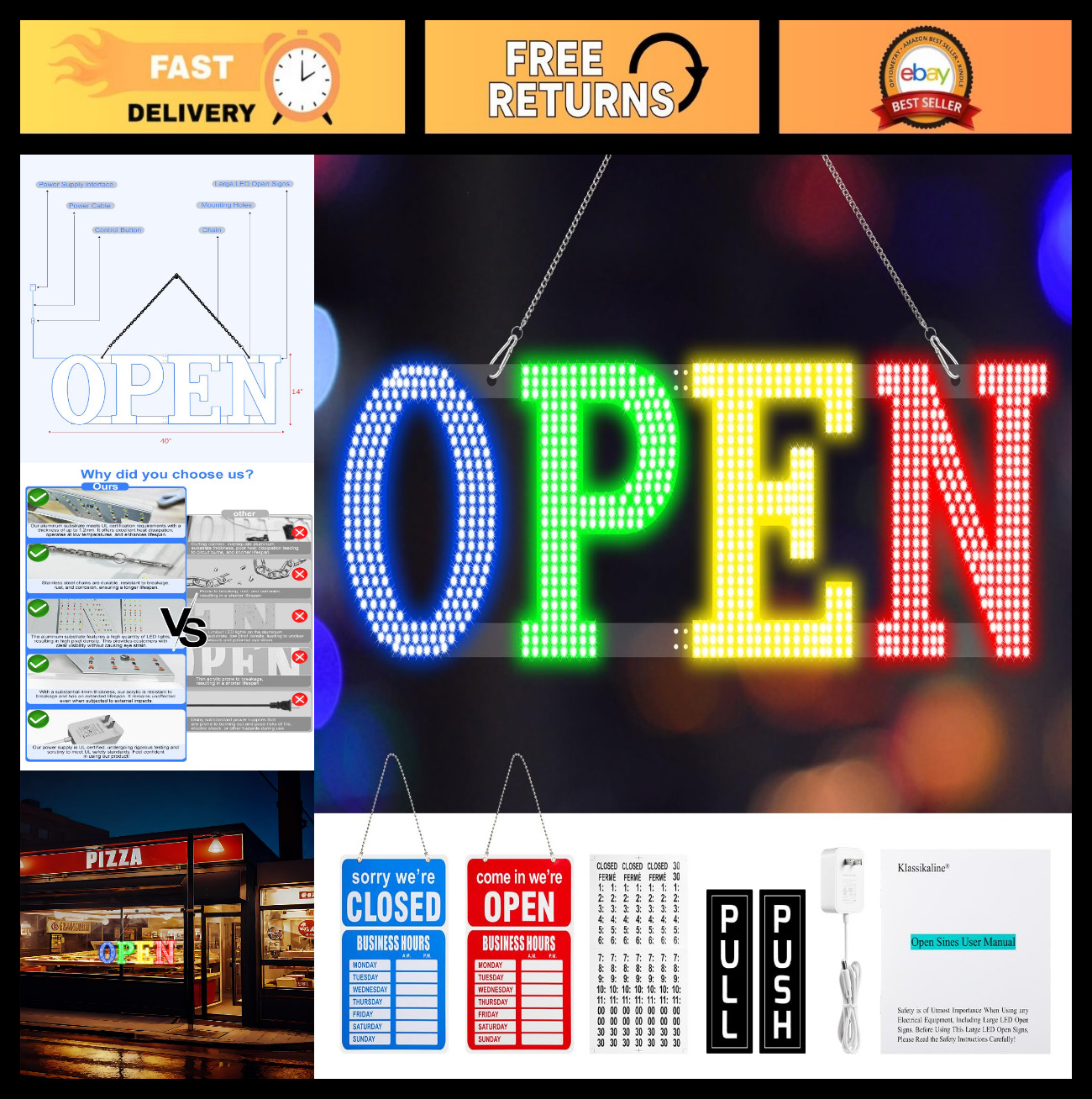 Ultra Bright LED Open Sign 40&Prime;x14&Prime; for Business, Store, Restaurant, Bar, Salon