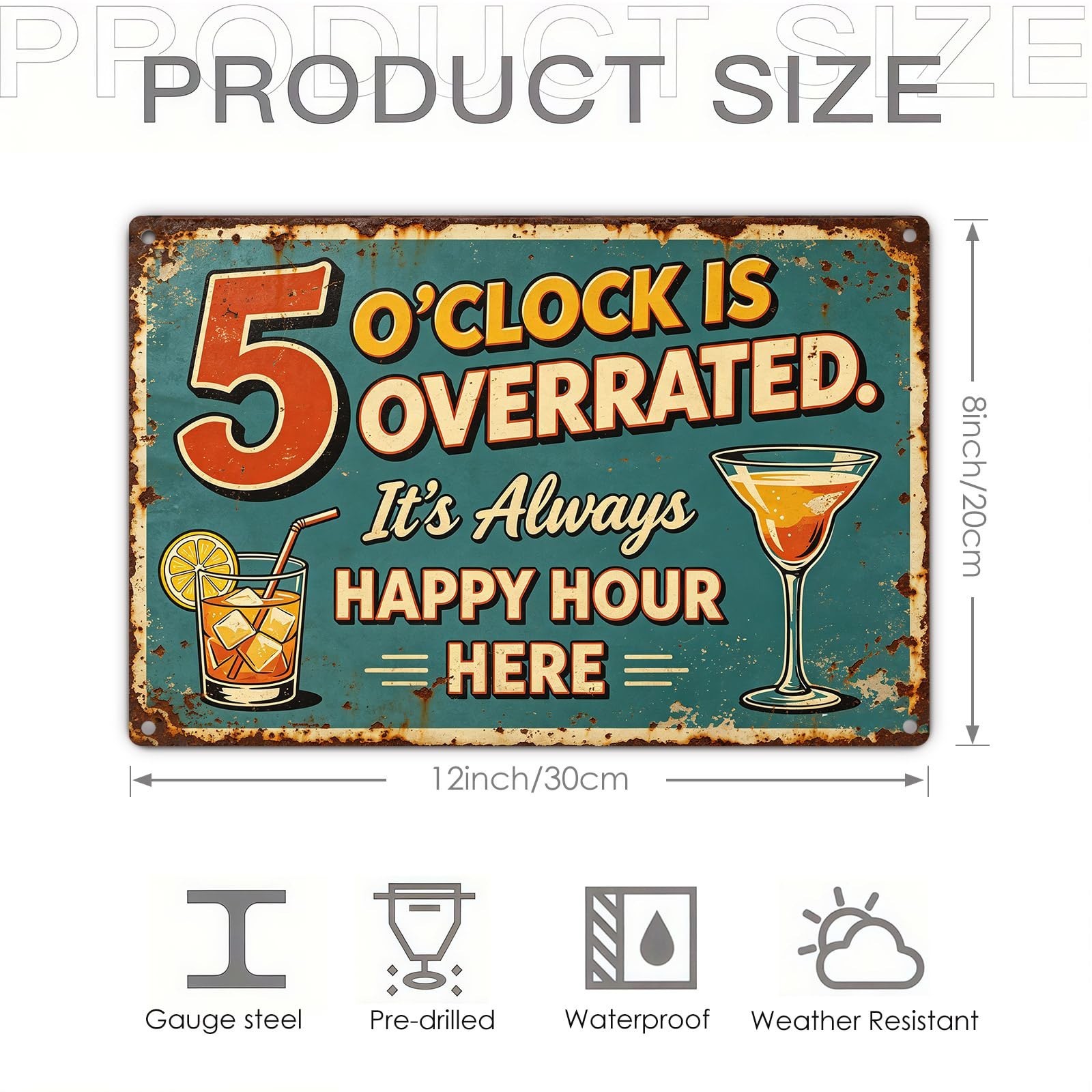Retro Bar Aluminum Signs, It&rsquo;s Always Happy Hour Here 5 O&rsquo;clock Is Overrated,…