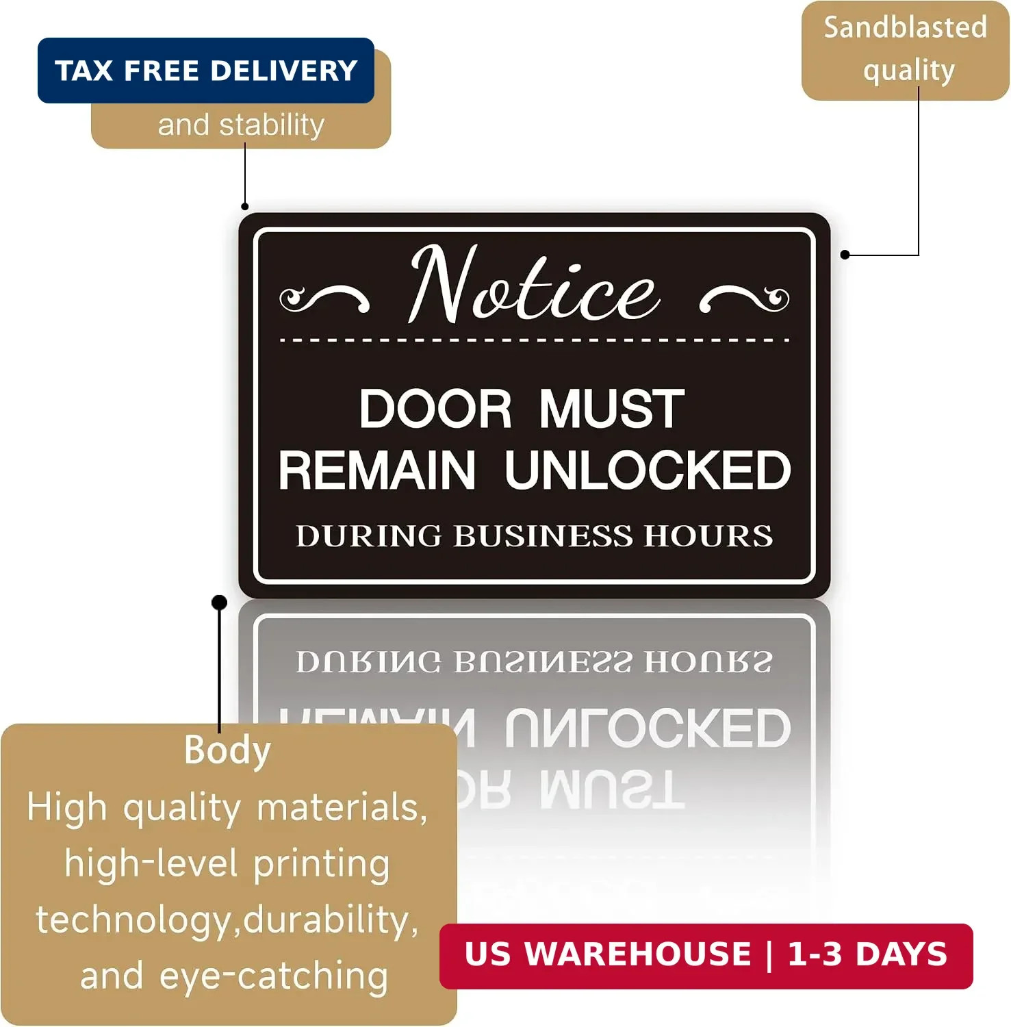 2PCS Door Must Remain Unlocked During Business Hours Sticker Sign，Self-Adhesive