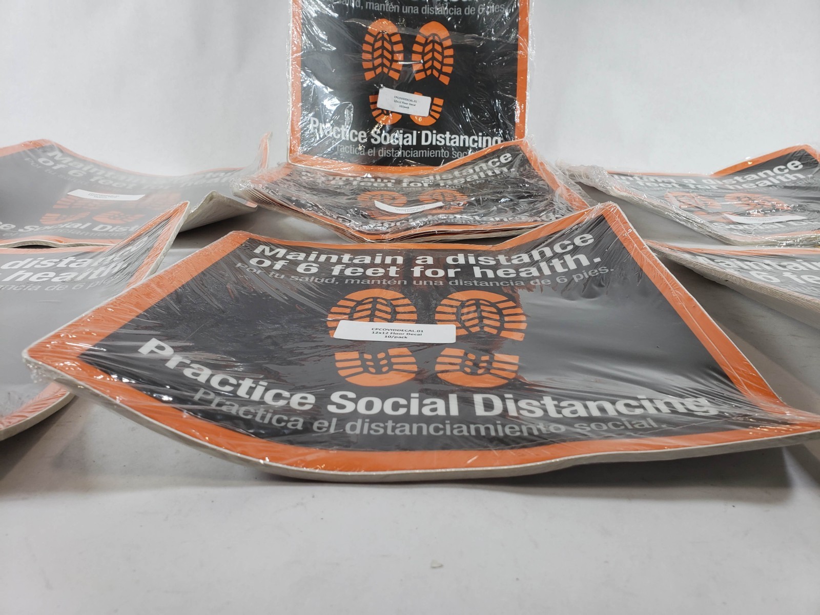 Lot of 70 Social Distancing Floor Signs Decals 12 x 12 in (Bent From Storage)