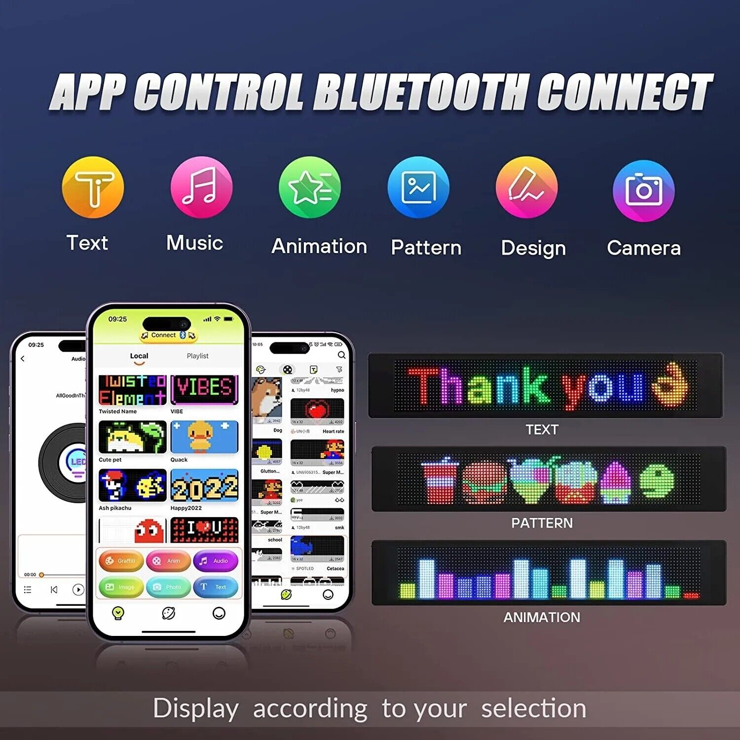 Scrolling LED Sign Matrix Panel Screen Bluetooth APP Control for Shop Bar Car US
