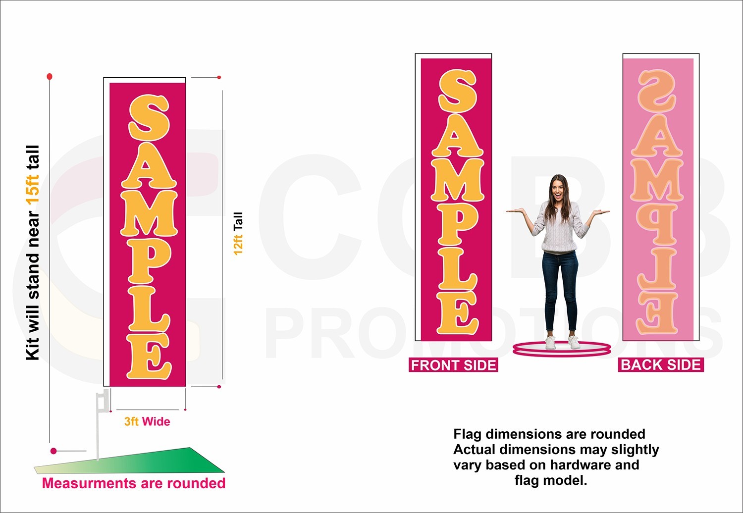 12ft Solid Color Boomer Rectangle Banner Flag Business Advertisement Sale Event