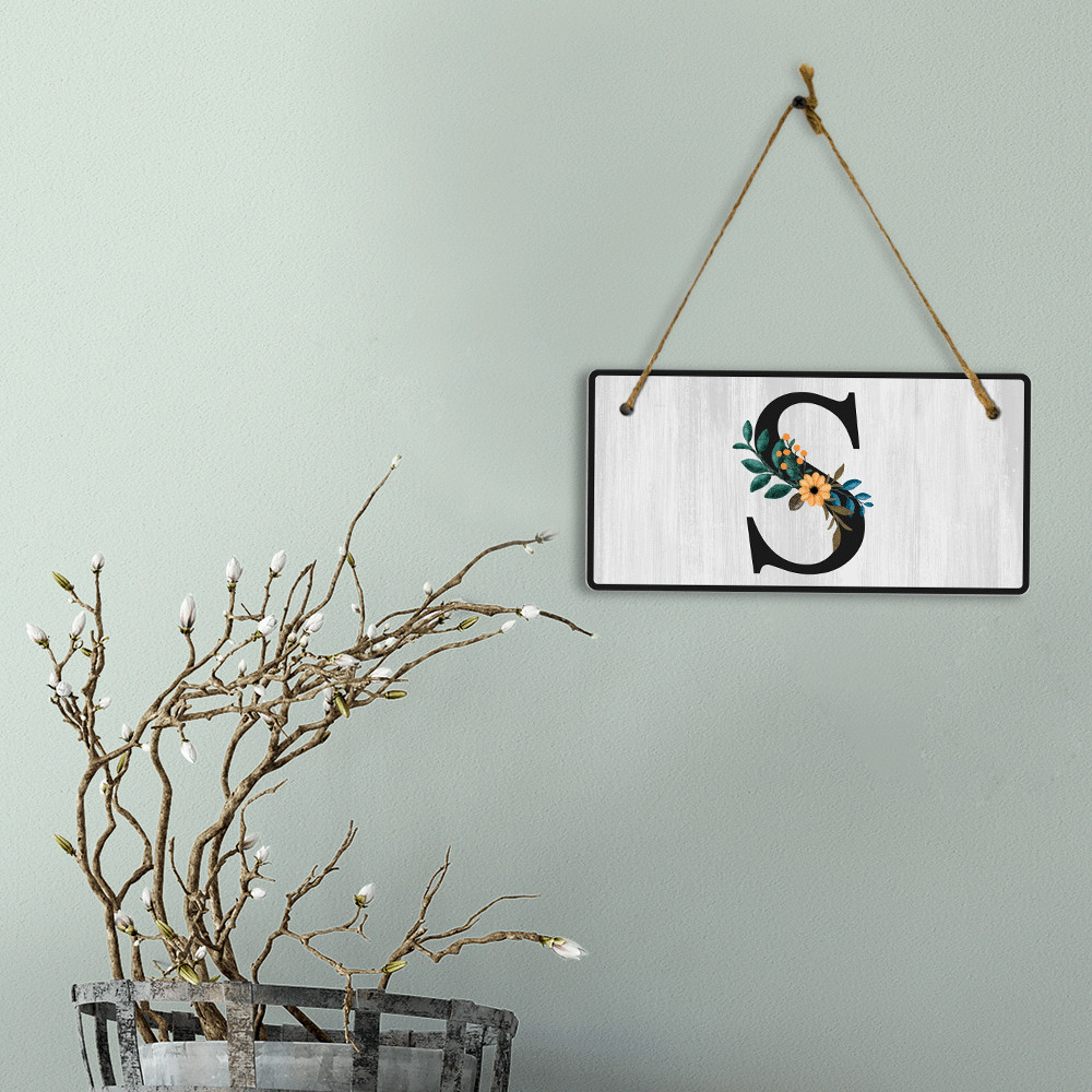 S Flower Decor 5×10 Hanging Wall or Door Sign | Alphabet Letter Room Decoration